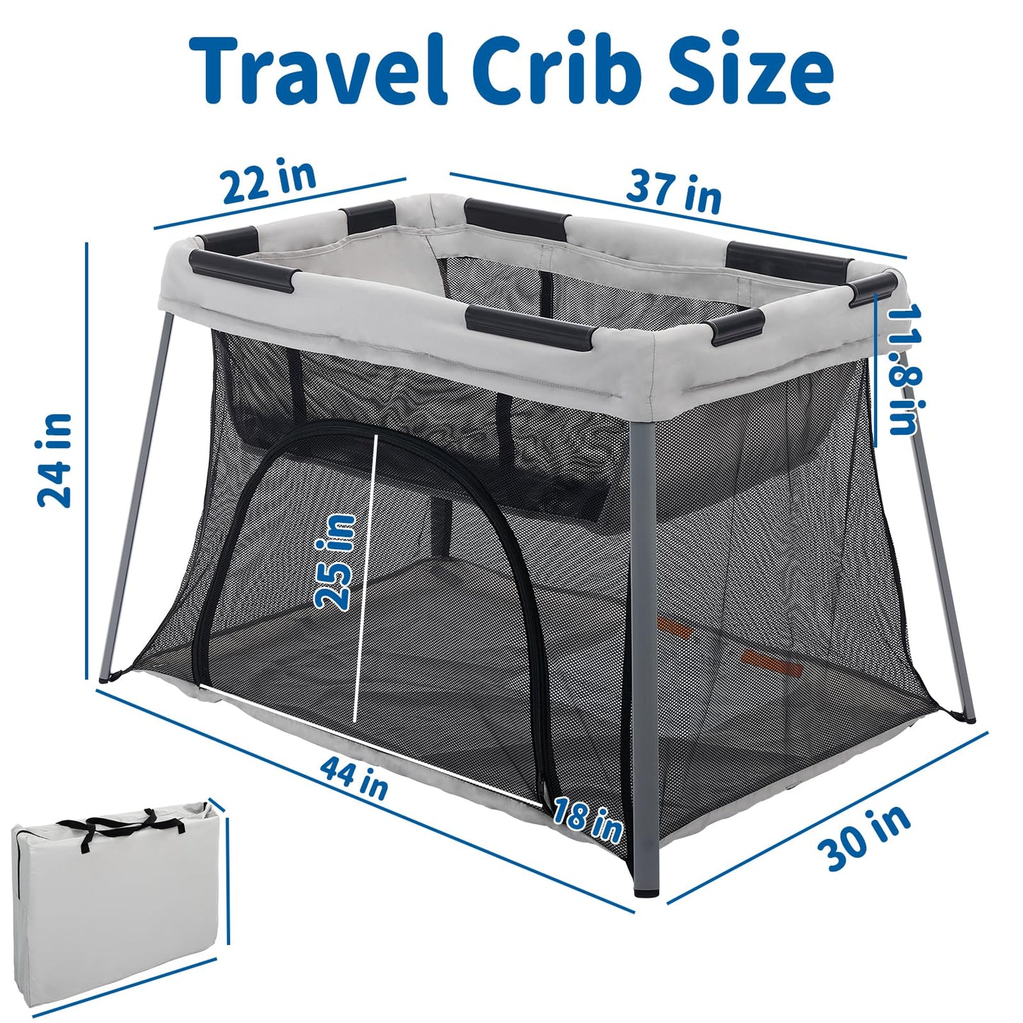 Portable Travel Crib for Baby & Toddler, Gentle Monster Lightweight 2 in 1 Baby Travel Pack and Play Bassinet with Mattress and Sunshade, Foldable Travel Crib Mini Playpen Playard for Indoor Outdoor