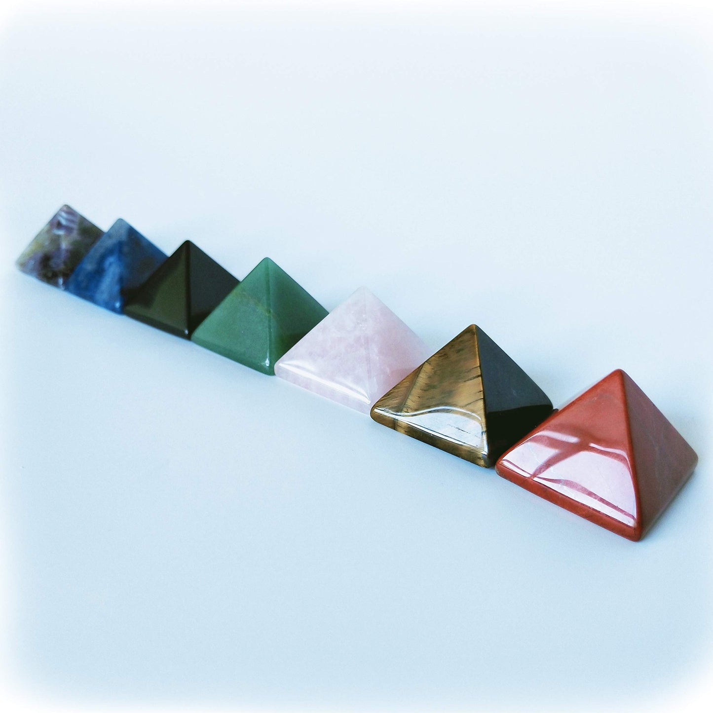 Set of 7 Crystal Pyramids of Natural Chakra Healing Stones, 1.5 inch