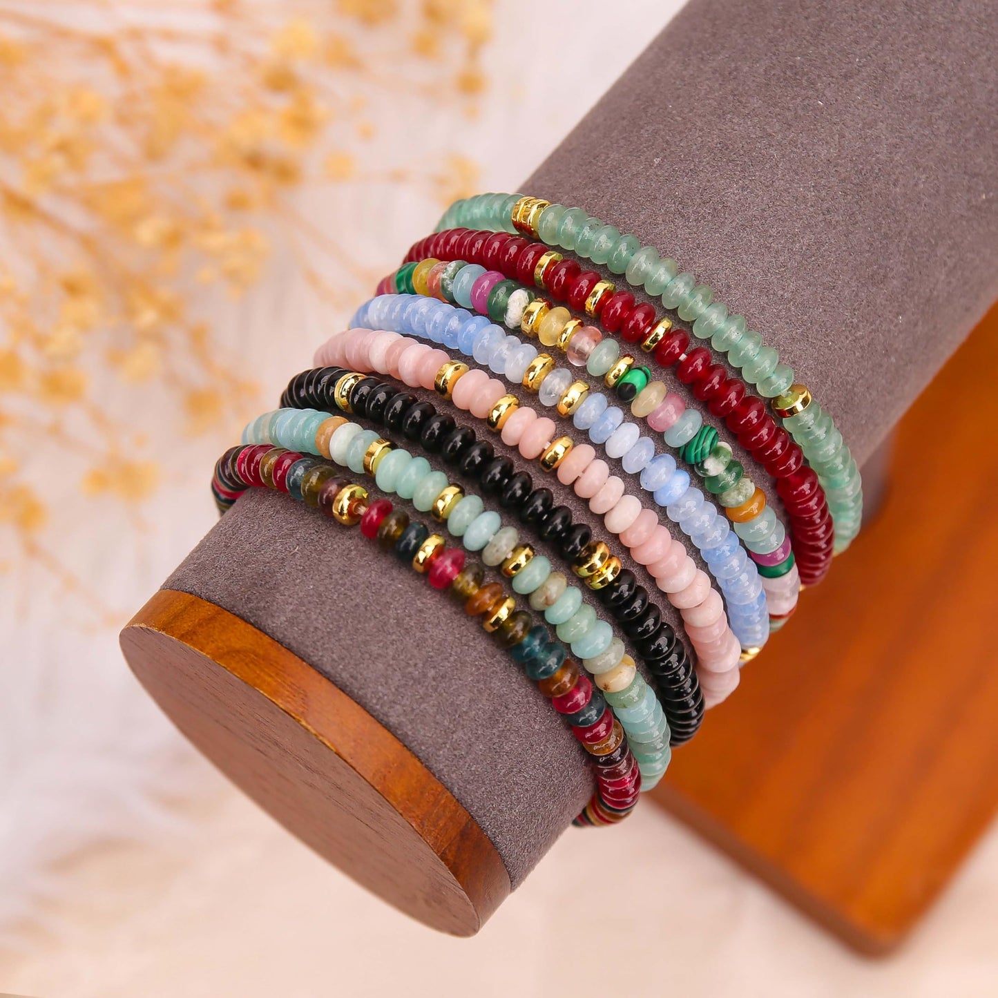 BONNY BOXX Natural 2 * 4mm Amazonite Rondelle Beads Bracelet for Unisex, Handcrafted Genuine Crystal Healing Gemstone Beaded Stretch Bracelet for Simple Jewelry Fashion Gifts