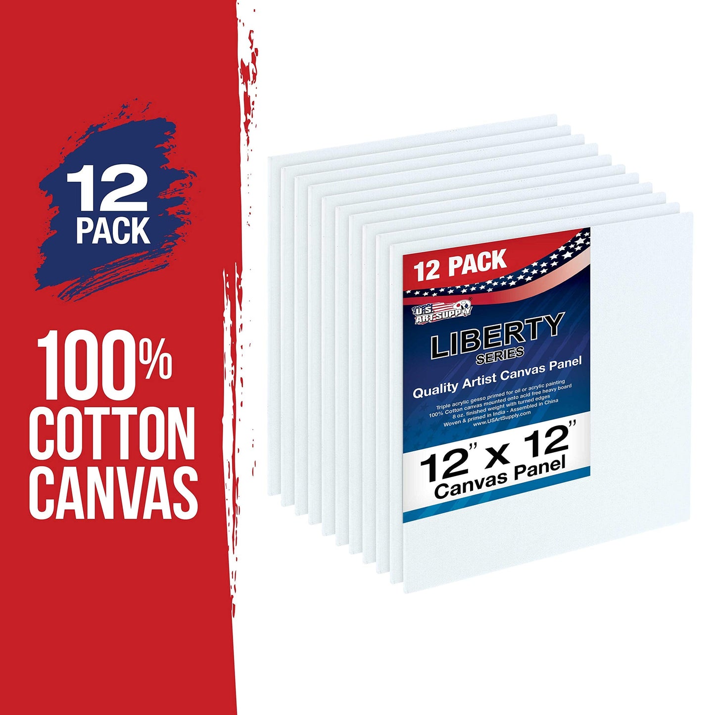 U.S. Art Supply 12 X 12 Inch Art Canvas Board Panels 12 Pack - 8 Ounce Heavyweight Cotton Acid Free Canvases for Painting Acrylics and Watercolor (1 Case of 12 Single Canvas Painting Panels)
