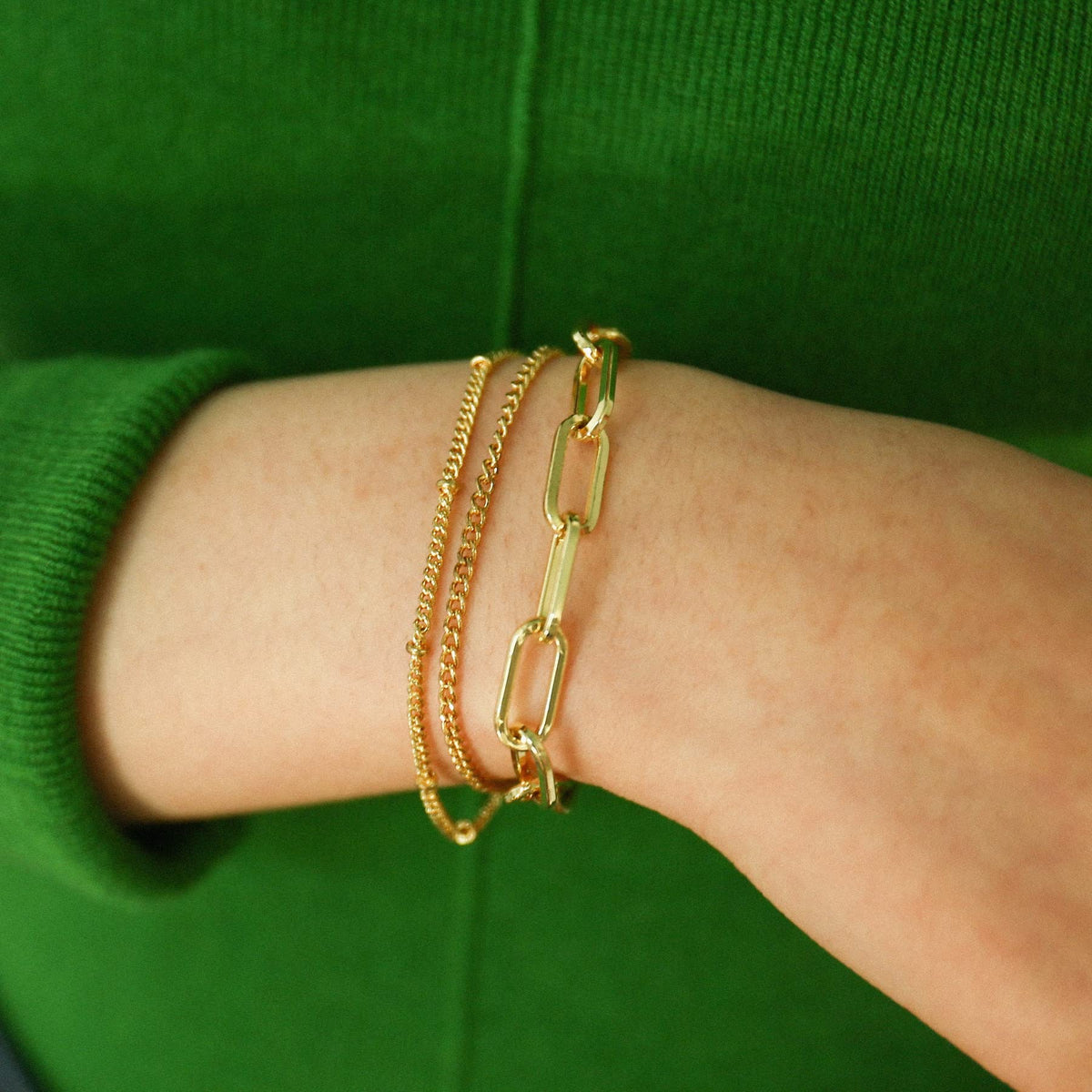 CONRAN KREMIX Gold Chain Bracelet Sets for Women 14K Gold Plated Dainty Link Paperclip Bracelets Stake Adjustable Layered Gold Bracelet for Women Trendy Gold Jewelry For Women