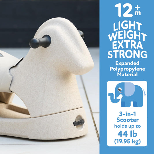 Nuby Rock 'N Ride Rocking Horse for Kids - Ride, Rock & Scoot Toy for Indoor & Outdoor Play - Balance & Coordination Development Toy - Ages 12+ Months - Beige Horse