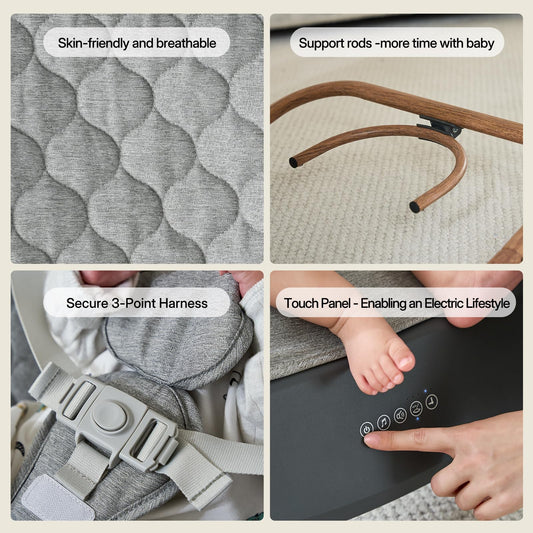 VaVaSoo 2-in-1 Auto Baby Rocker & Toddler Chair (up to 40 lbs), Dual Powered (Type-C or Battery), Motion Sensing Electric Rocking Adjustable Support Bar for Stationary Seat, Music & Timer