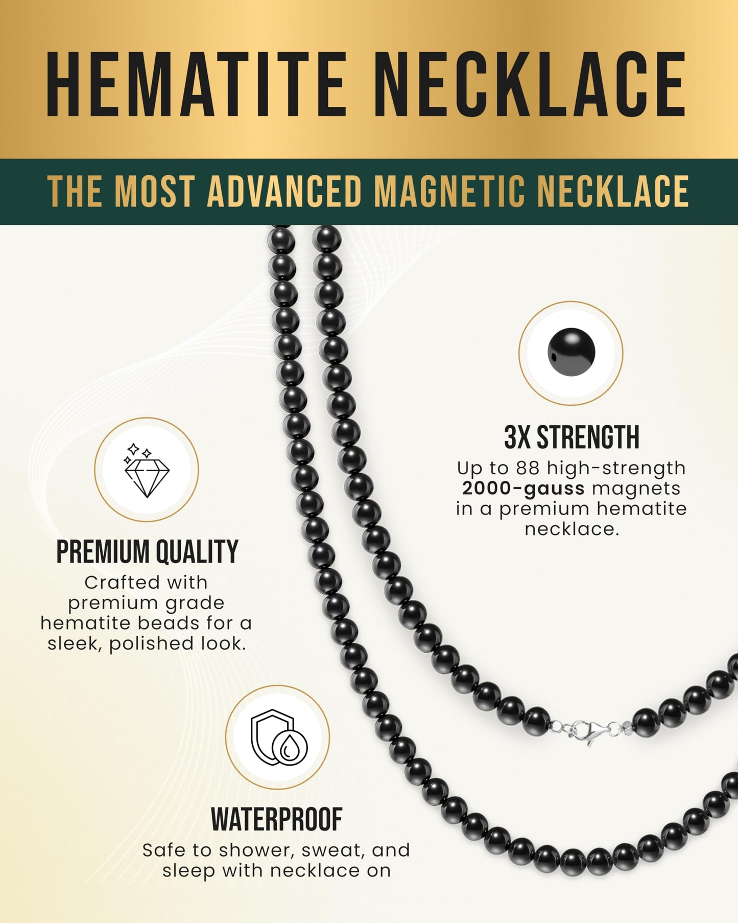 MagnetRX® Magnetic Hematite Necklace – Ultra Strength Magnetic Hematite Stones – Unisex Beaded Necklaces for Men and Women (6mm Round Beads)
