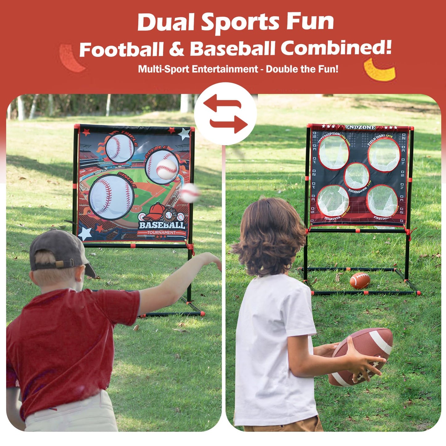 VROGTIK 2-in-1 Football & Baseball Toss Game for Kids Ages 3-8 - Outdoor Garden Toy for Backyard, Beach & Camping, Family Party Fun Sports Toy