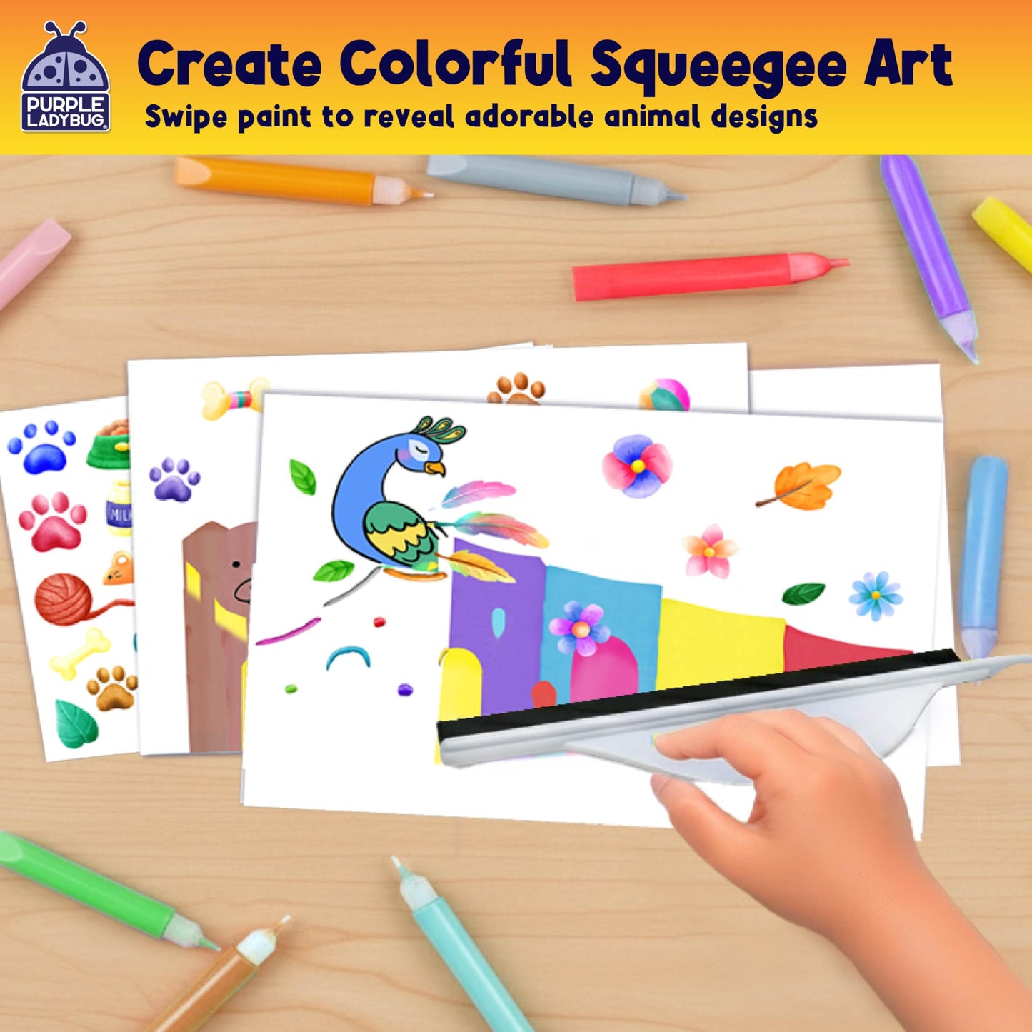 Squeegee Art Kit for Kids - Animals Theme with Kids Painting Kit & Sticker Art - Paint Your Own Arts and Crafts for Kids - Birthday Gifts for Boys & Girls 5 6 7 8 9 - Mess Free Paint Craft Kits