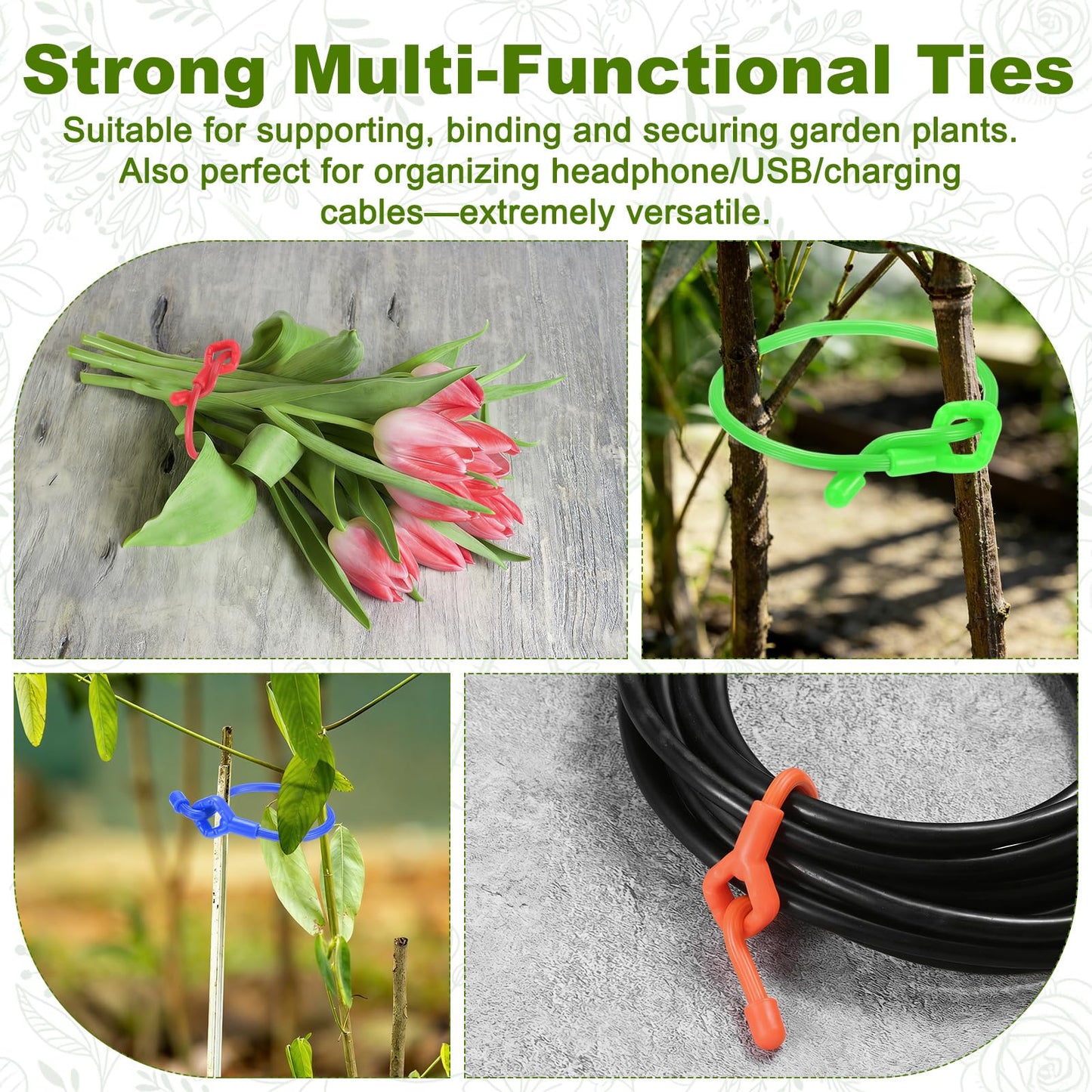 M METERXITY 12-Pack Adjustable Plant Ties, 12inch/30.48cm Silicone Flexible Multi-Function Sturdy Garden Twist Tie for Plant Support/Tree/Shrub/Vine, Reusable Support Twine [Red]