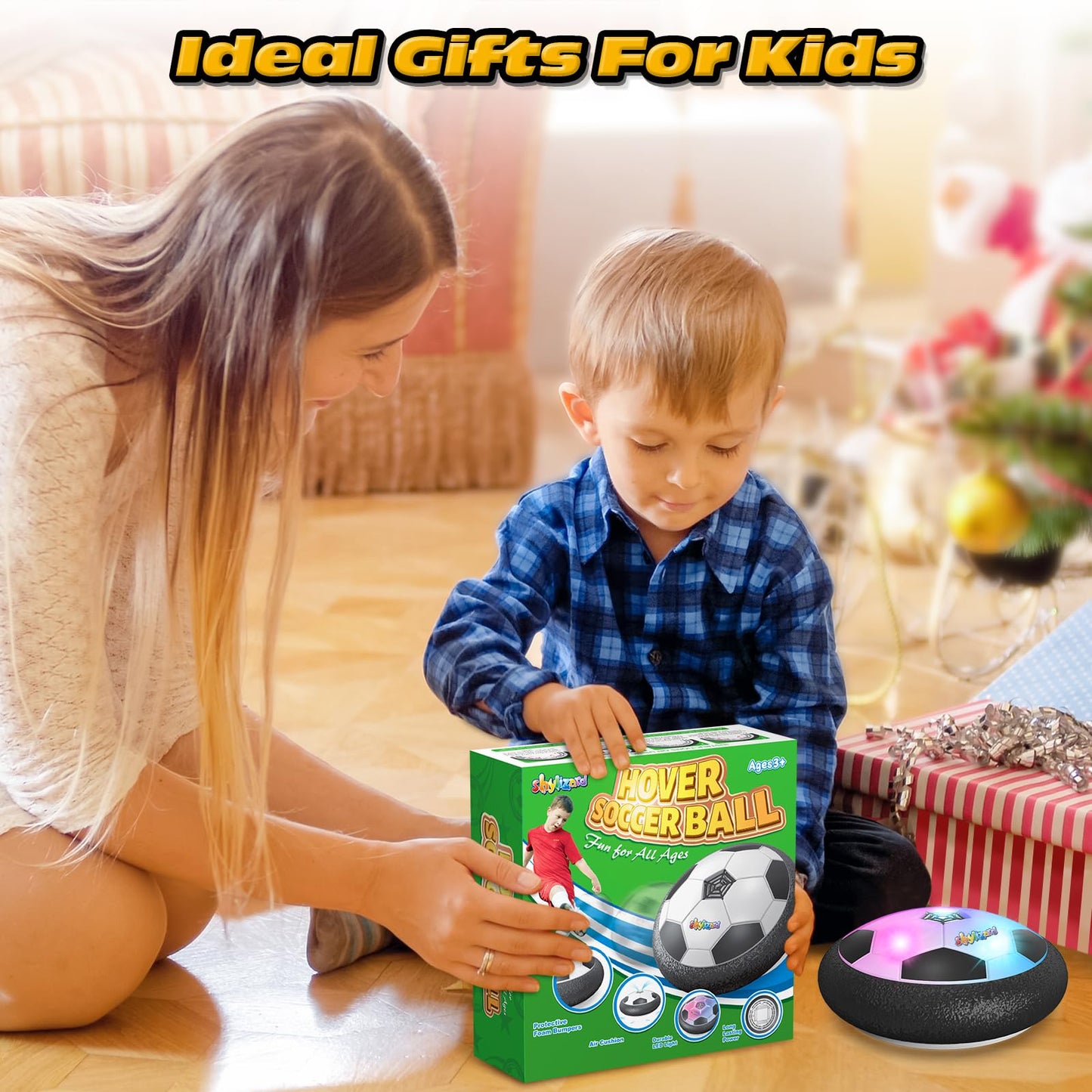 ShyLizard Hover Soccer Ball,Boys Toys Gifts for 3 4 5 6 7 8 Years Old,Air Power Kids Soccer Ball with LED Light,Hover Soccer Ball Indoor for Kids 3-5 6-8,Outdoor Indoor Game for Boys and Girls