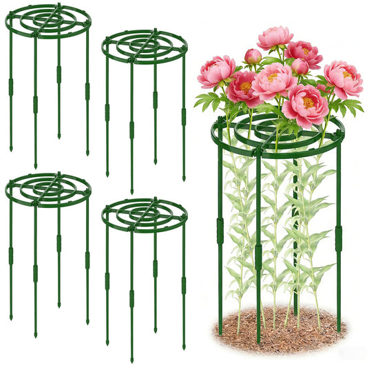 4 Pack Peony Cages and Supports, 11.8" D x 25" H Plant Supports for Outdoor Plants, Peony Support Cage Flower Support Rings, Plant Support Ring for Rose Tomato Hydrangea Strawberry