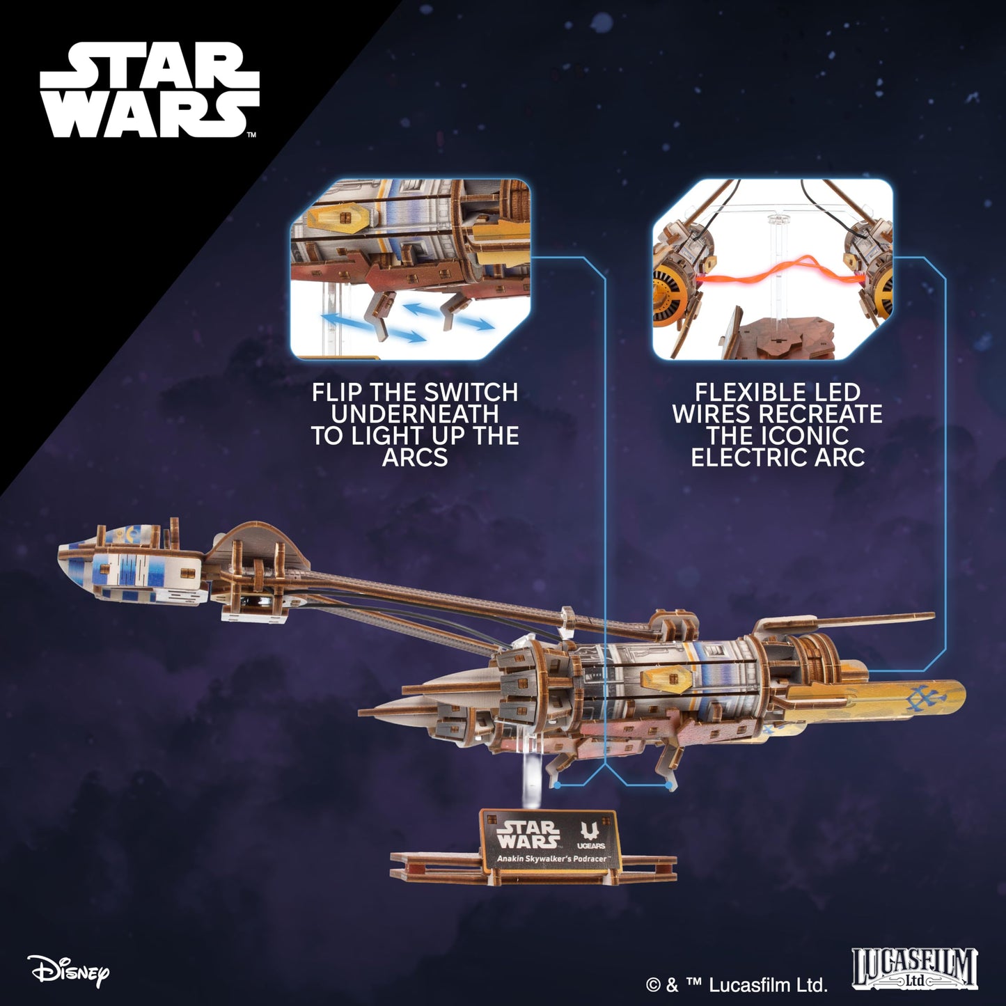 UGEARS Star Wars ™ Anakin Skywalker's Podracer ™ Wooden 3D Puzzles for Adults - 3D Puzzle, Wooden Model Kits for Adults, Hobby Model Kit, Wood Puzzles Adult, Brain Teaser Adult Model Building Kits