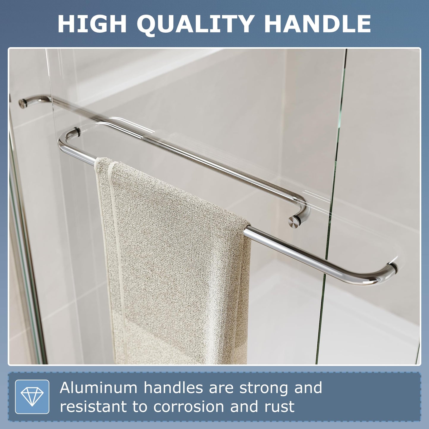 SUNNY SHOWER Double Sliding Glass Door 60" W x 72" H Shower Door 1/4" Tempered Glass Sliding Door Semi-Frameless Shower Glass Enclosure Bypass Walk in Shower Cabin, Chrome Finished