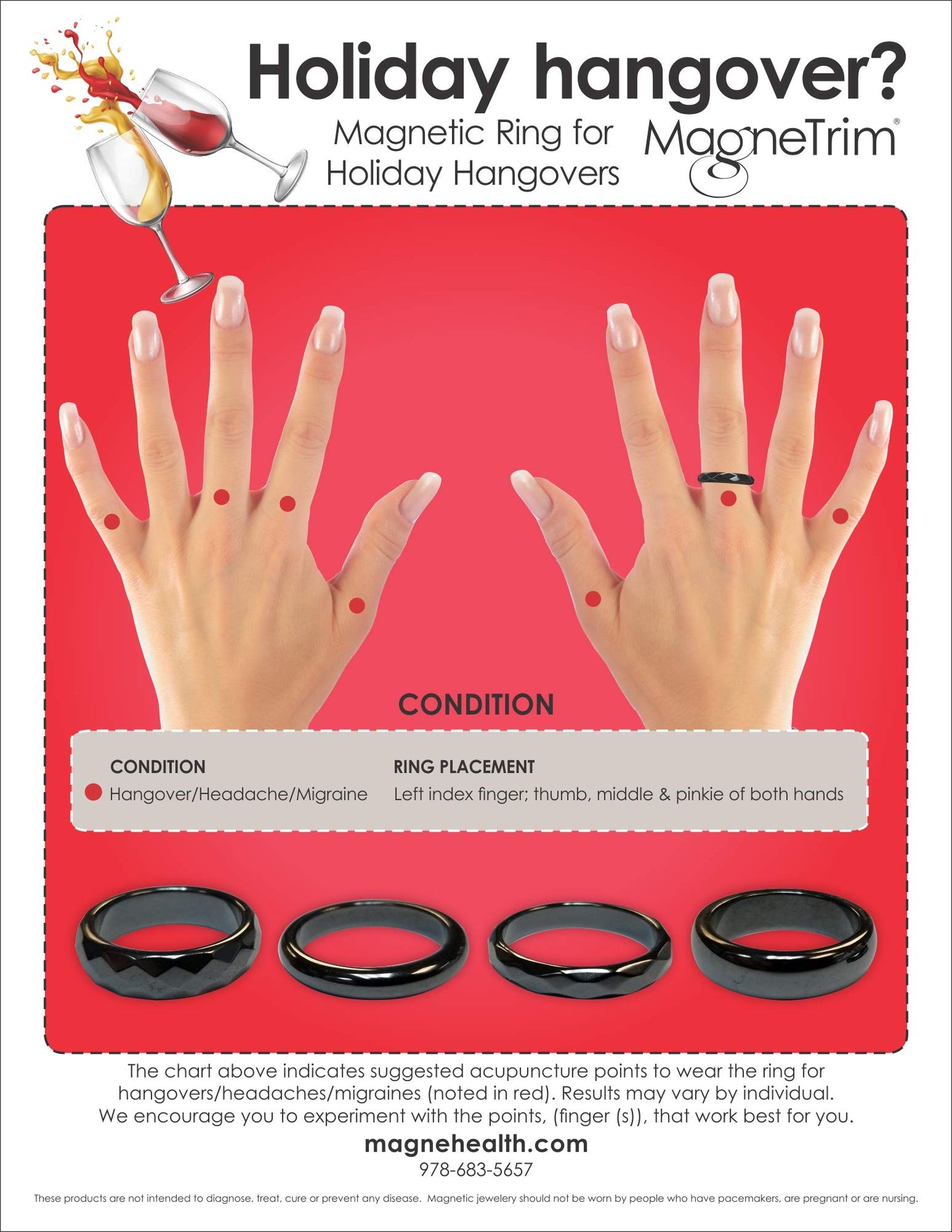 MAGNEHEALTH Hematite Rings - Beveled Magnetic Band Ring for Men and Women, Unisex Black Hematite Magnetic Ring, Absorbs Negative Energy, Anxiety Balance and Root Chakra Jewelry, Size 9