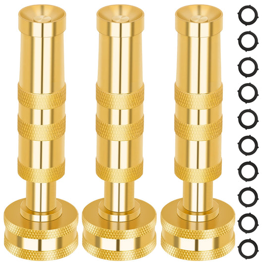 AUTOMAN Brass Hose Nozzle – High Pressure Jet Nozzles 3 Pack, Heavy Duty Sprayer for Garden Hoses, Adjustable Spray Gun,Solid Twist Water Hose Nozzle for Patio, Lawn, Car Wash, Extra 10 Rubber Washers