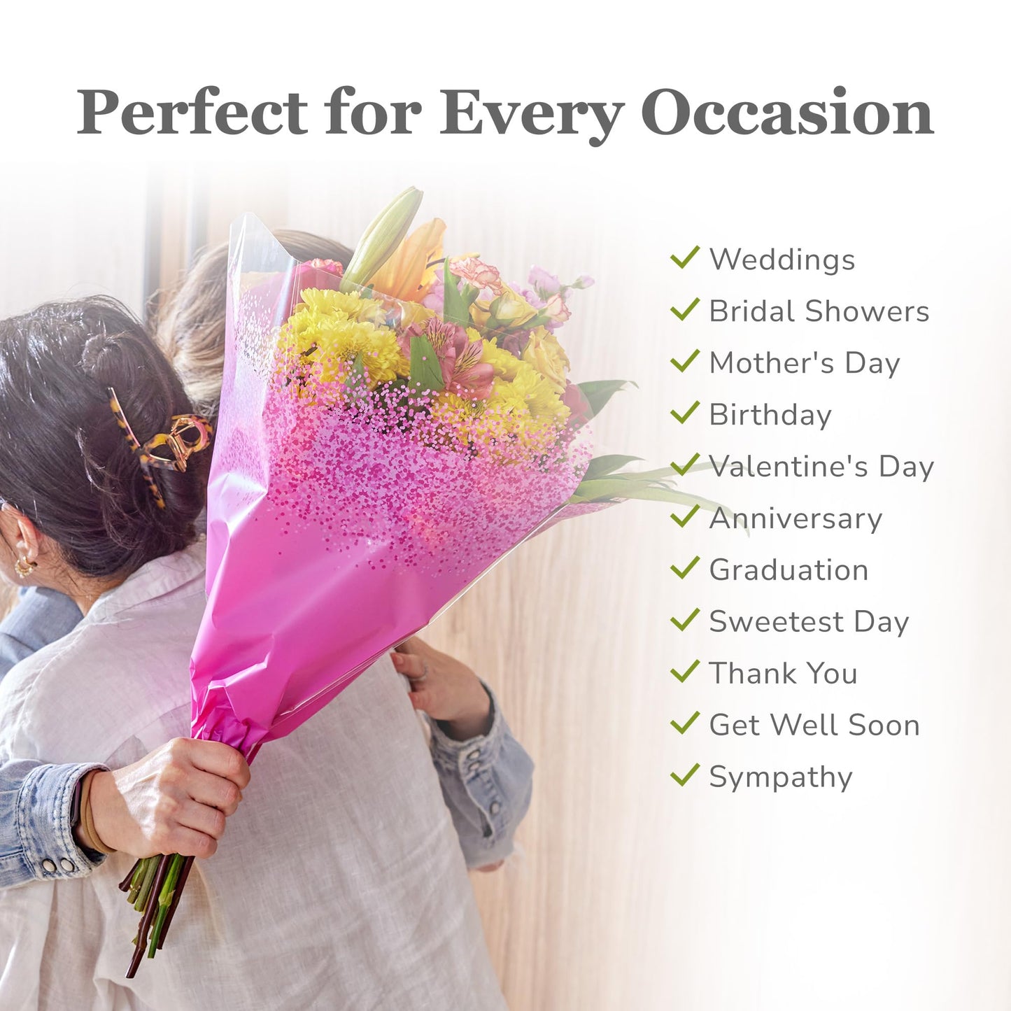 the florist Supply Confetti Sleeves 20 Pack 17.3 x 17.1 x 4.9 Inch Waterproof Flower Bouquet Wrapping Sleeves, Flower Bouquet Bags, Plastic Floral Sleeves, Gift-Ready for Wedding, Birthday, Pink