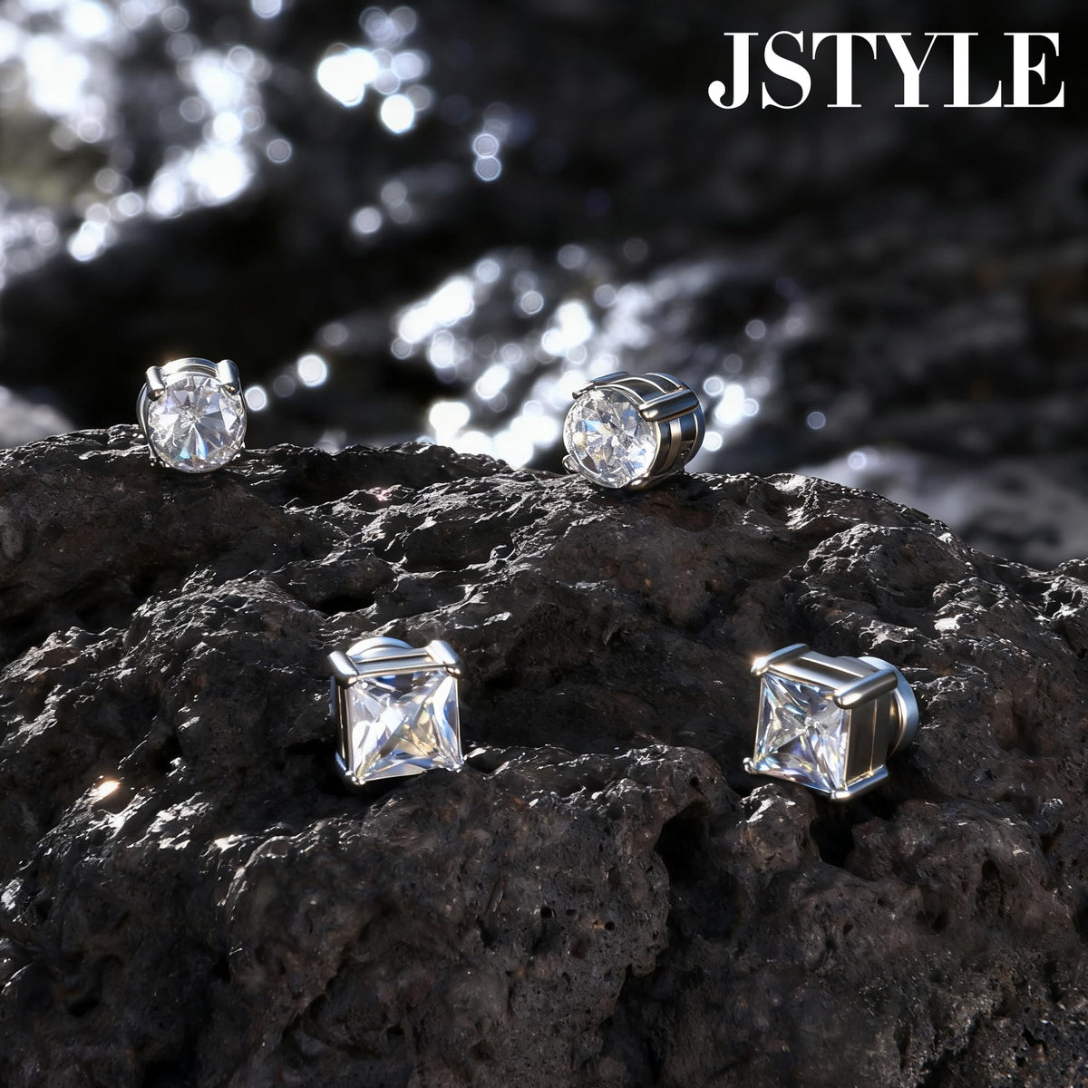 Jstyle 2 Pairs Stainless Steel Magnetic Stud Earrings for Men Women Non-piercing CZ Hypoallergenic 5-8MM
