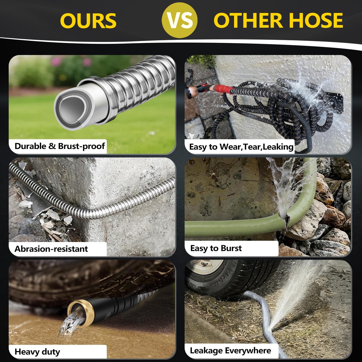 150 ft Stainless Steel Garden Hose - 2026 New Upgraded Metal Water hose - Flexible Water Hoses Pipes with Latex Core, 3/4" Solid Brass Connector - No-Expandable Watering Garden Hoses