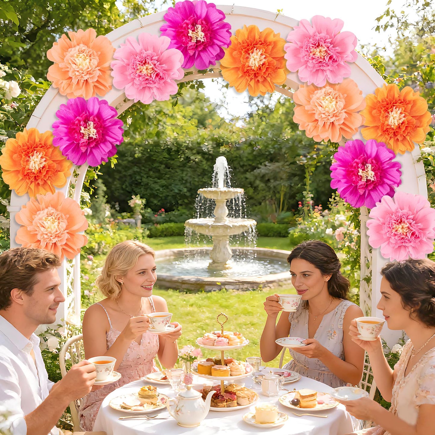 SUNBEAUTY 12PCS Large Paper Flowers 12 Inch Pink Orange Tissue Paper Flowers Pink Orange Giant Crepe Paper Flowers for Girl Women Birthday Wedding Flower Backdrop Wall Spring Garden Party Supplies