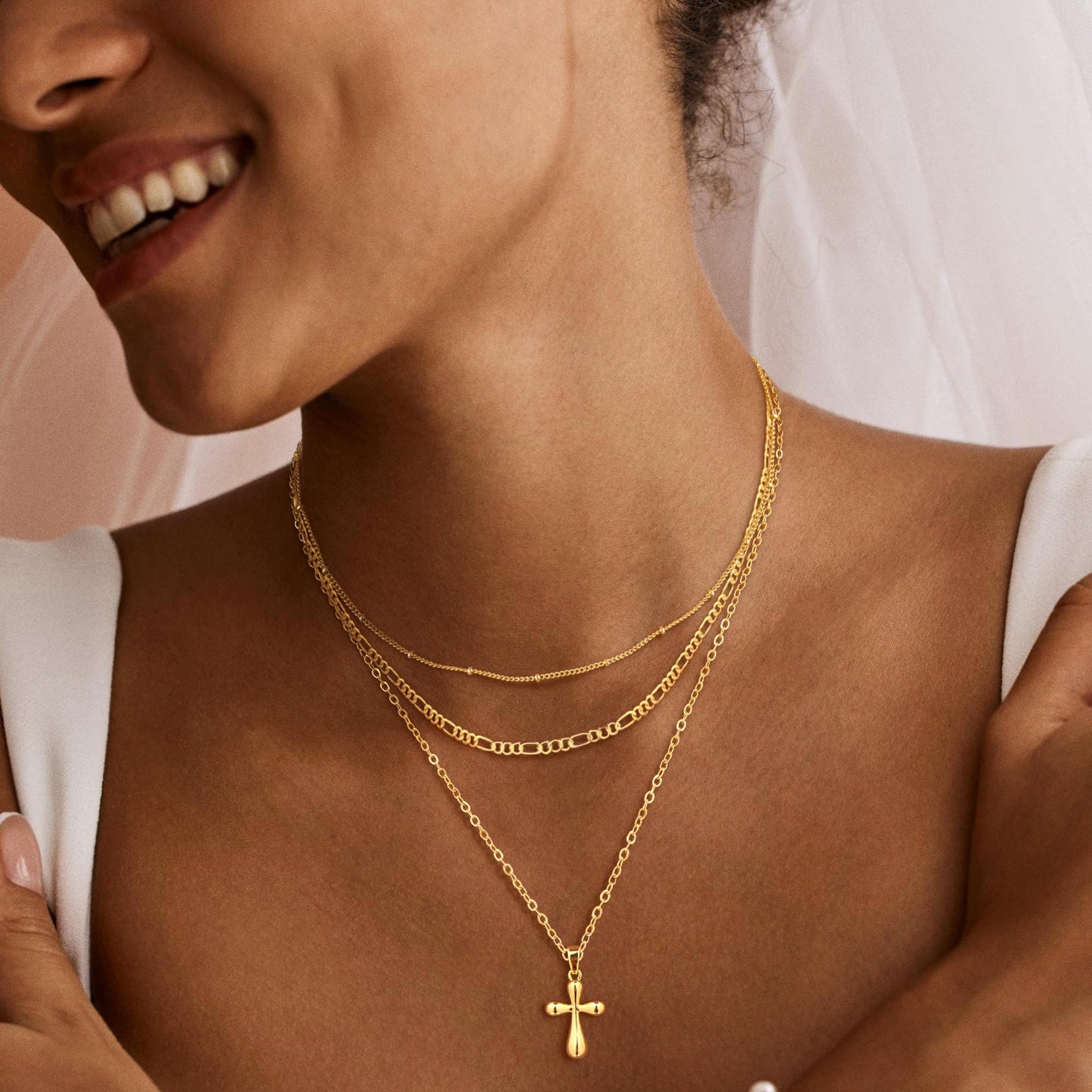 MFRYK Gold Necklaces for Women,14K Gold/Silver Plated Choker Layered Necklace Dainty Pearl Disc Cross Circle Heart Pendant Chain Stackable Necklaces, Multilayer Jewelry Set Gifts for Women