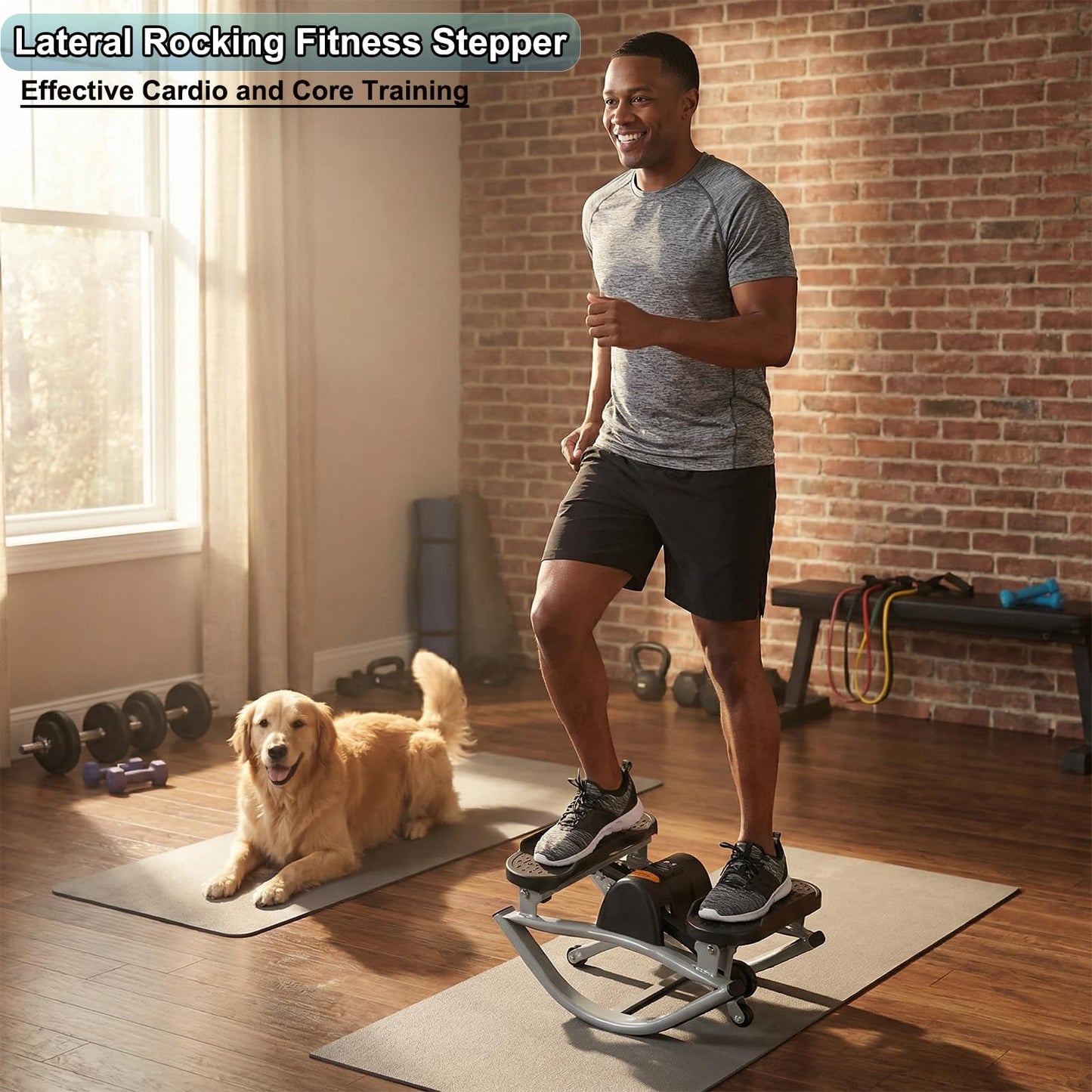 WIKONALK Portable Rock Stepper Home Workout Machine-Low-Impact Lateral Steppers,Lateral Rocking Fitness Stepper for Leg Core Glute Training,Abs Compact Side-to-Side Steppers for Gym Home,Unisex