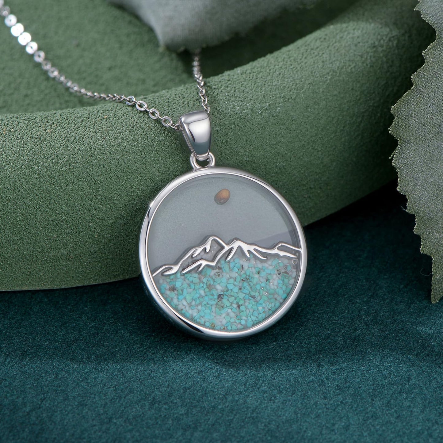 Suiknsn Mustard Seed Necklace 925 Sterling Silver Turquoise Mountain Necklace Faith Cross Pendant Christian Jewelry Hiking Gifts for Women Mom