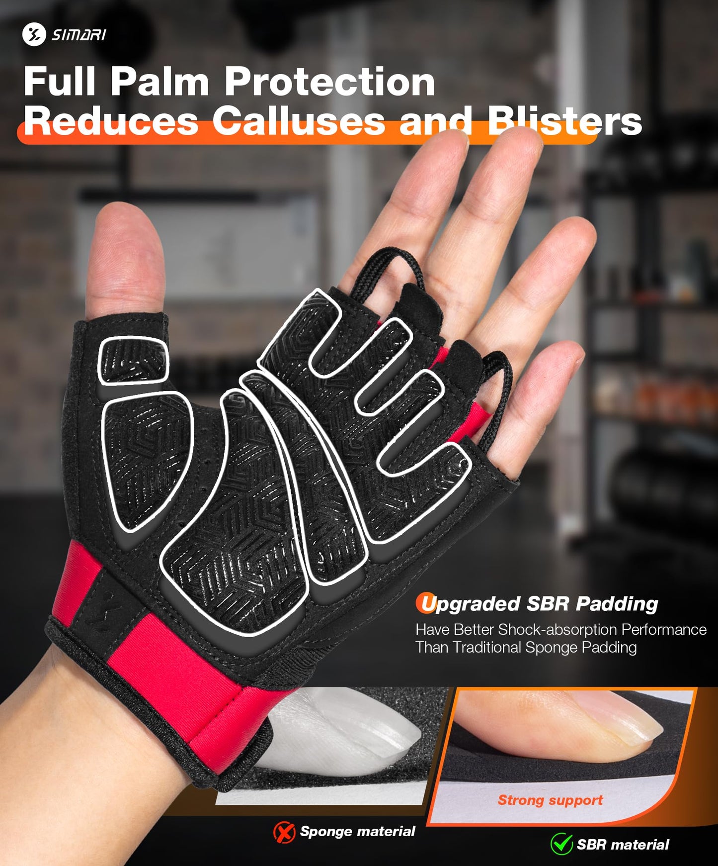 SIMARI Breathable Workout Gloves for Men & Women, Weight Lifting Gloves with Padded, Grip, Full Palm Protection, Gift for Gym Exercise, Cycling, Weightlifting Training, Fitness, Red, Size S