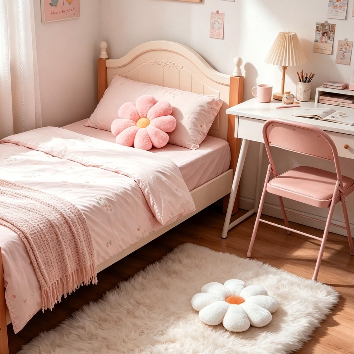 JZNEXD 2 Pcs Flower Throw Pillow Set for Teen Girls Bedroom Preppy Room Decor Aesthetic, Cute Daisy Decorative Preppy Throw Pillows for Bed Sofa Chair Home Decor (Pink & White)