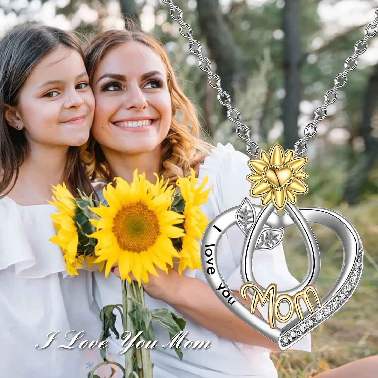 CCJM Mothers Necklace Gifts for Women, Sterling Silver Sunflower Necklace for Mom, Mothers Day Birthday Christmas Sunflower Gift for Mom Grandma from Daughter Son