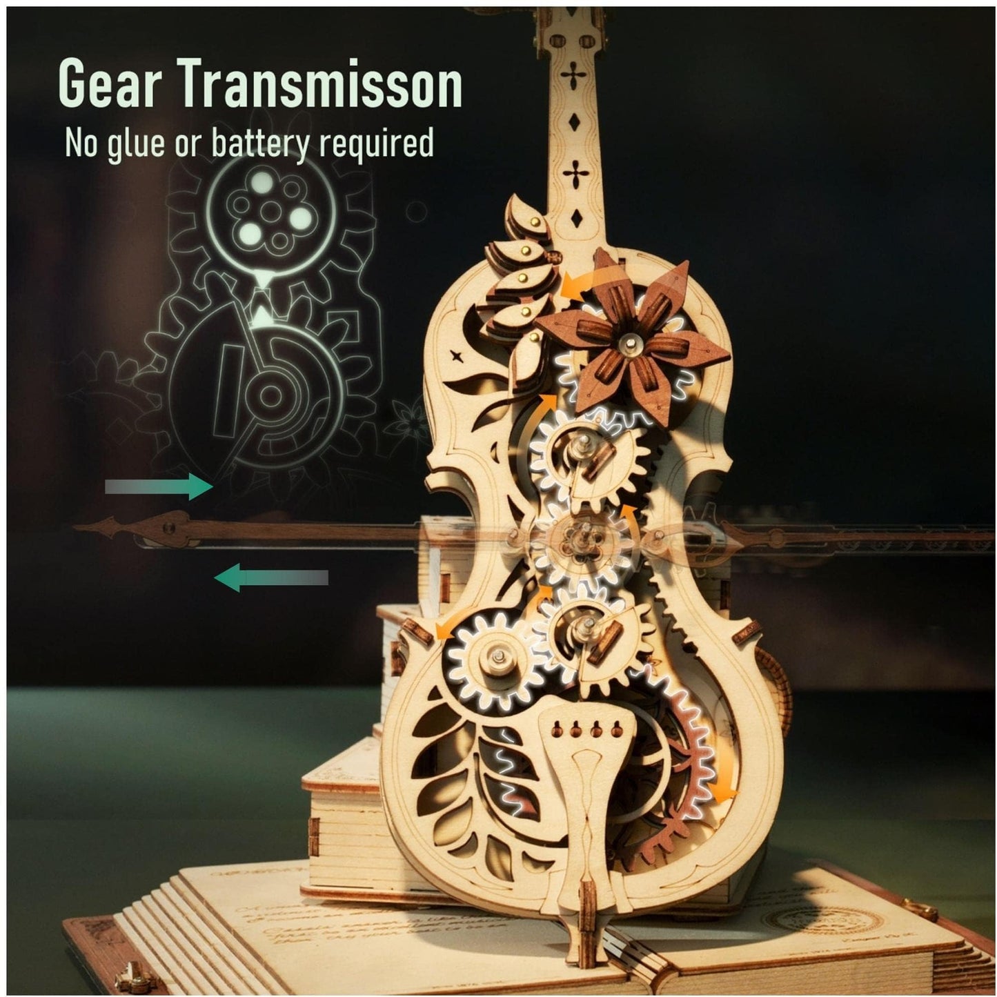 ROKR 3D Puzzles for Adults 1:5 Scale Cello Model Kit with Base 199pcs Wooden Music Box Building Kit Desk Gift for Men Women Hobby for Adults