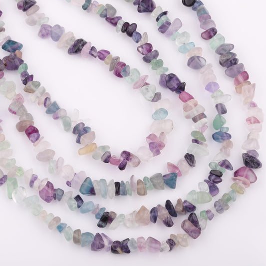 200pcs Natural Irregular Chip Stone Beads 5-8mm Fluorite Pre-Drilled 30-inch Strand Semi-Precious Healing Crystal Beads for DIY Jewelry Making Bracelet Chakra Crafts