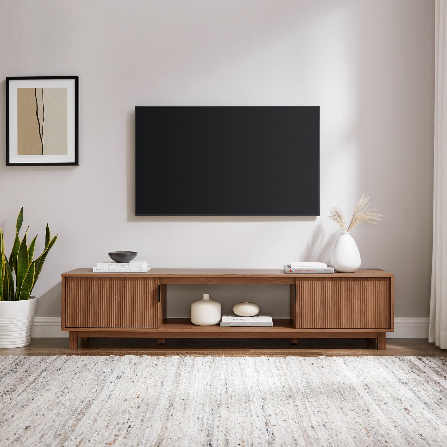 Walker Edison Arundo Fluted TV Stand for TVs up to 80 Inches, 70" TV Stand, Mocha