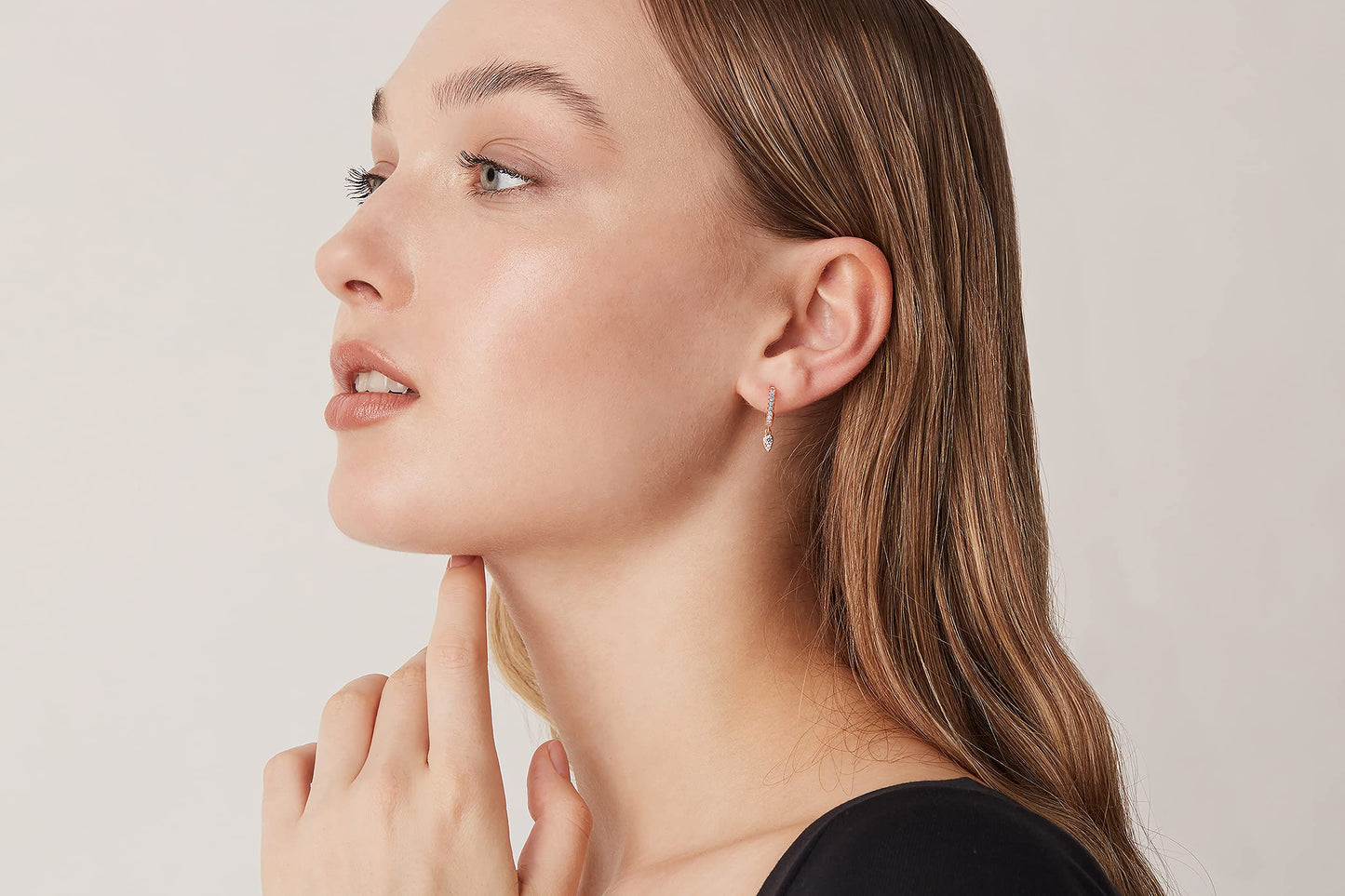 PAVOI 14K Rose Gold Plated 925 Sterling Silver Post Dangle Huggie Hoop Earrings For Women - Trendy Tear Drop Shaped Cubic Zirconia Hoop Earrings - Small Hinged Huggies