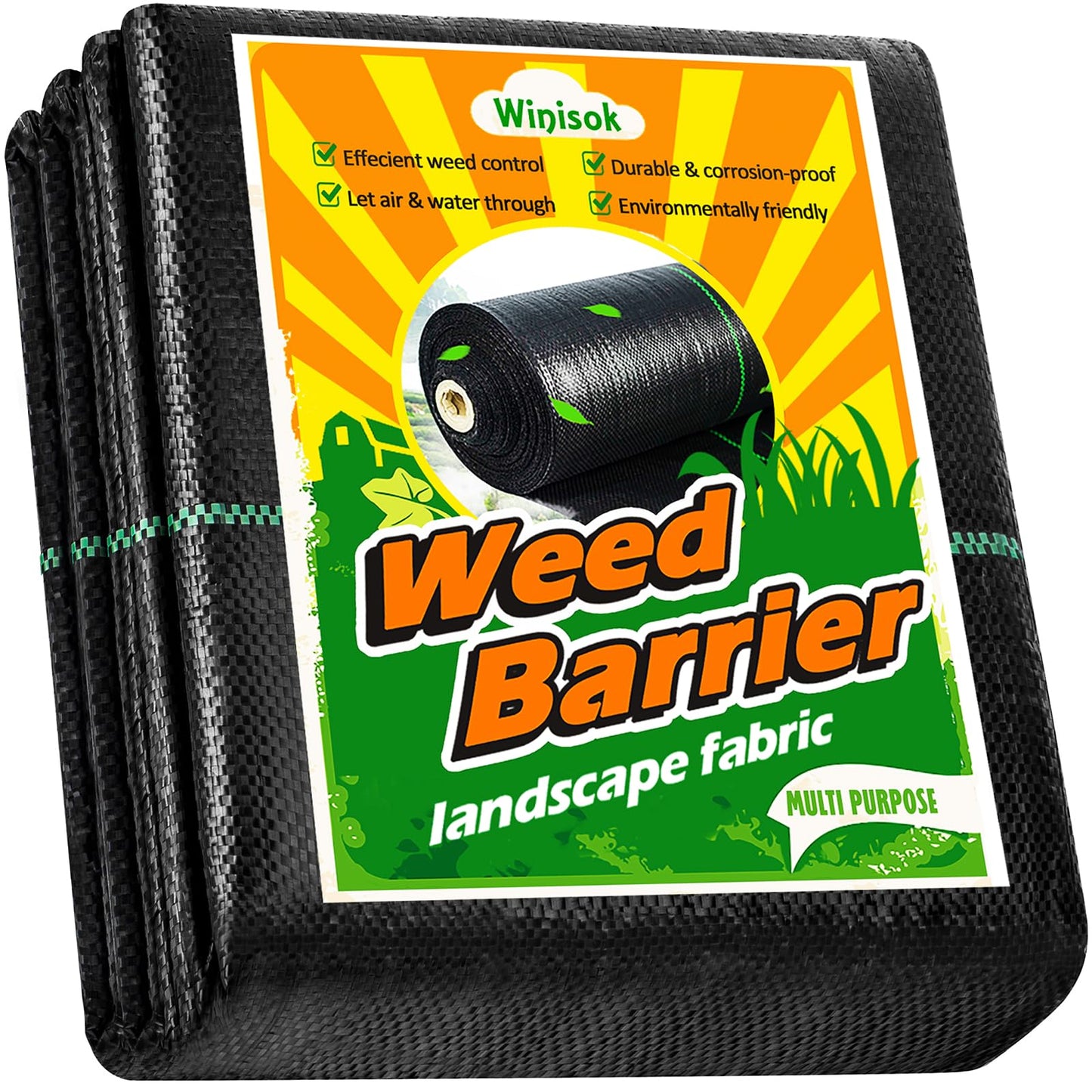 Winisok Garden Weed Barrier Landscape Fabric 2FT x 50FT, Premium Weed Control Garden Cloth, Durable Woven Geotextile Fabric, Mulch Breathable Ground Cover for Landscaping Weed Blocker Garden Bed