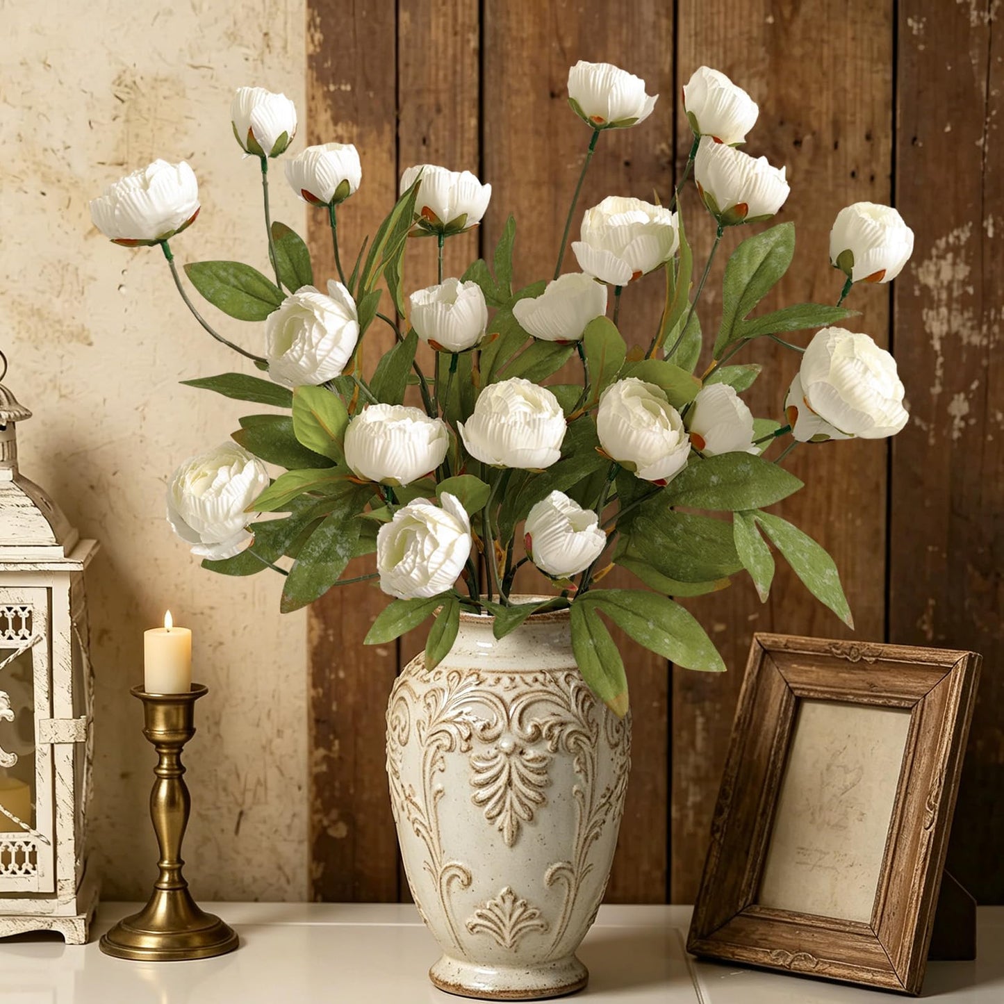 Cherica 6Pcs Viral Peony Artificial Flowers for Vase，27in Real Touch Fake Flowers Branches with Flexible Wired Stems for Home Decor DIY Bouquet Centerpieces Wedding Shower Fillers Arrangements,White