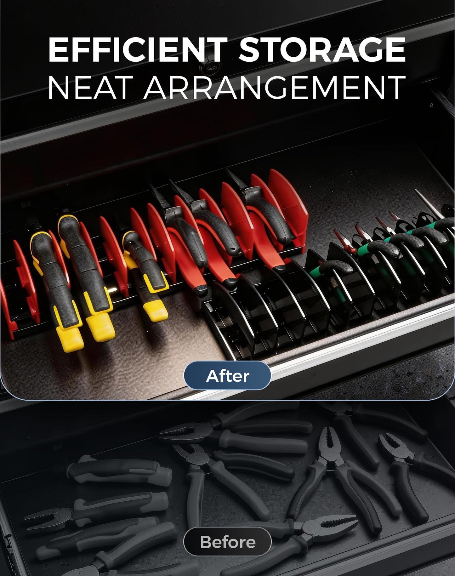Reniteco Plier Organizer Rack, Pliers Holder with Non-Slip Rubber Base and Adjustable Dividers, 11-Slot Tool Box Organizer, Cutter Organizers, Tool Drawer Organizer(Pliers Not Included)