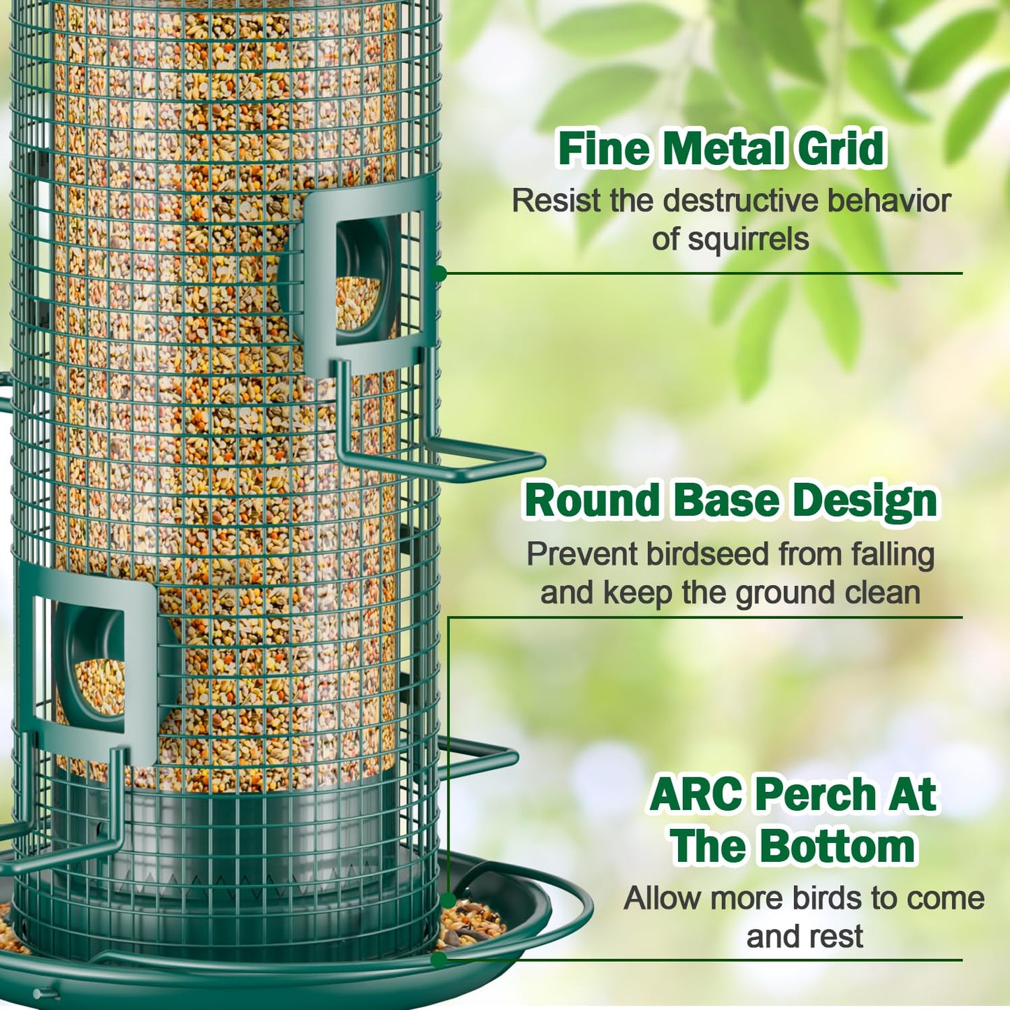 Jarkyfine Metal Mesh Tube Bird Feeder for Outdoors Hanging - Squirrel Chew Proof Bird Feeders for Outside, Rust-Proof, 2LB Large Capacity, Easy to Refill, for Finch Cardinal, Gifts for Bird Lovers