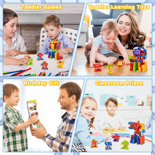Birthday Toy Gifts for 3 4 5 6 8 Years Old Toddler Boys Girls,26 Alphabet Robots ABC Letters Educational Learning Toys for Kids,Alphabots Deformation STEM Fine Motor Skill Gifts for Preschool Age 3+