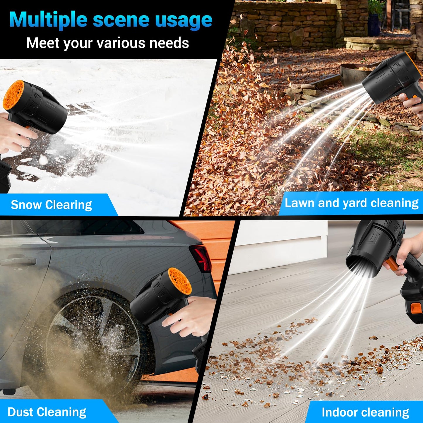 Handheld Electric Cordless Leaf Blower – 500,000RPM Mini Turbo Jet Blower with 2×4.0Ah Batteries & Charger, Lightweight for Patio, Lawn, Garage Cleaning (Black)