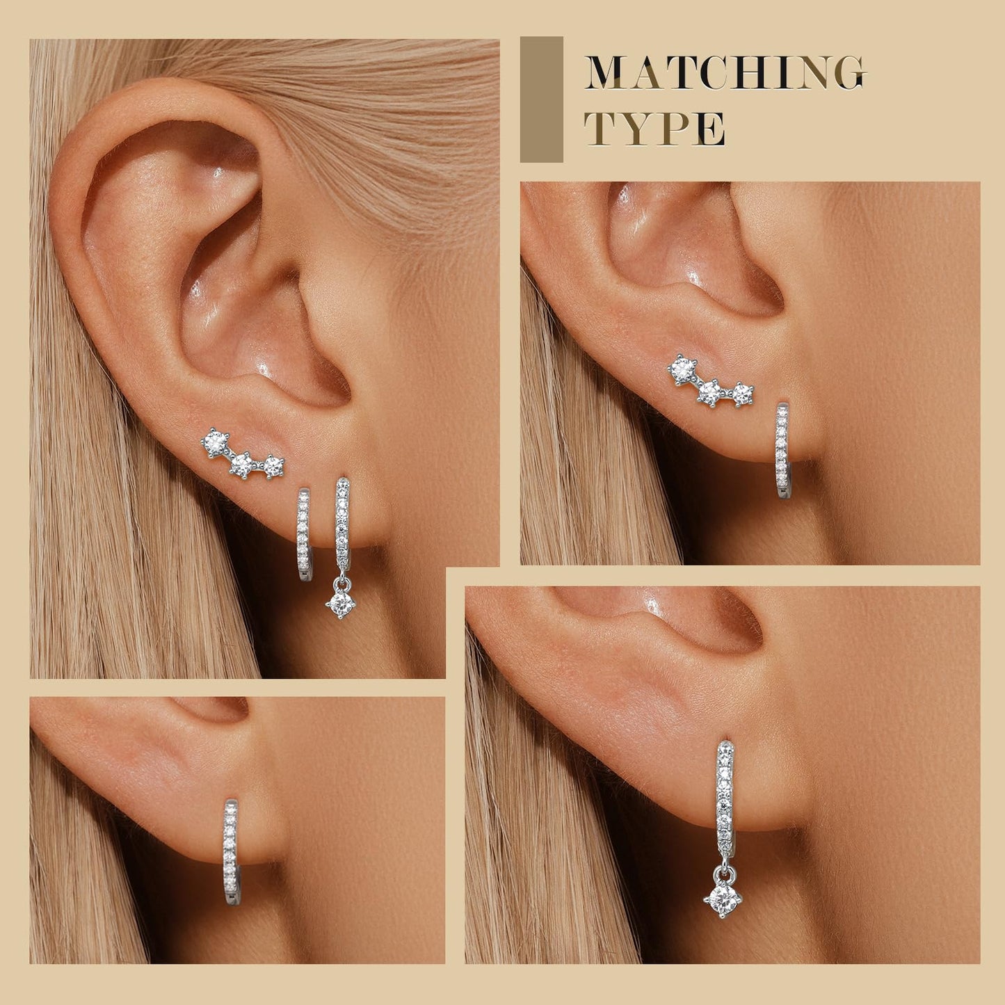 Angelady 3 Pairs 925 Sterling Silver Hoop Earrings Set for Women, Small Silver Hypoallergenic Earrings, Dainty Huggie Earrings for Multiple Piercing, Cartilage Silver Earring Stack for Women Gifts