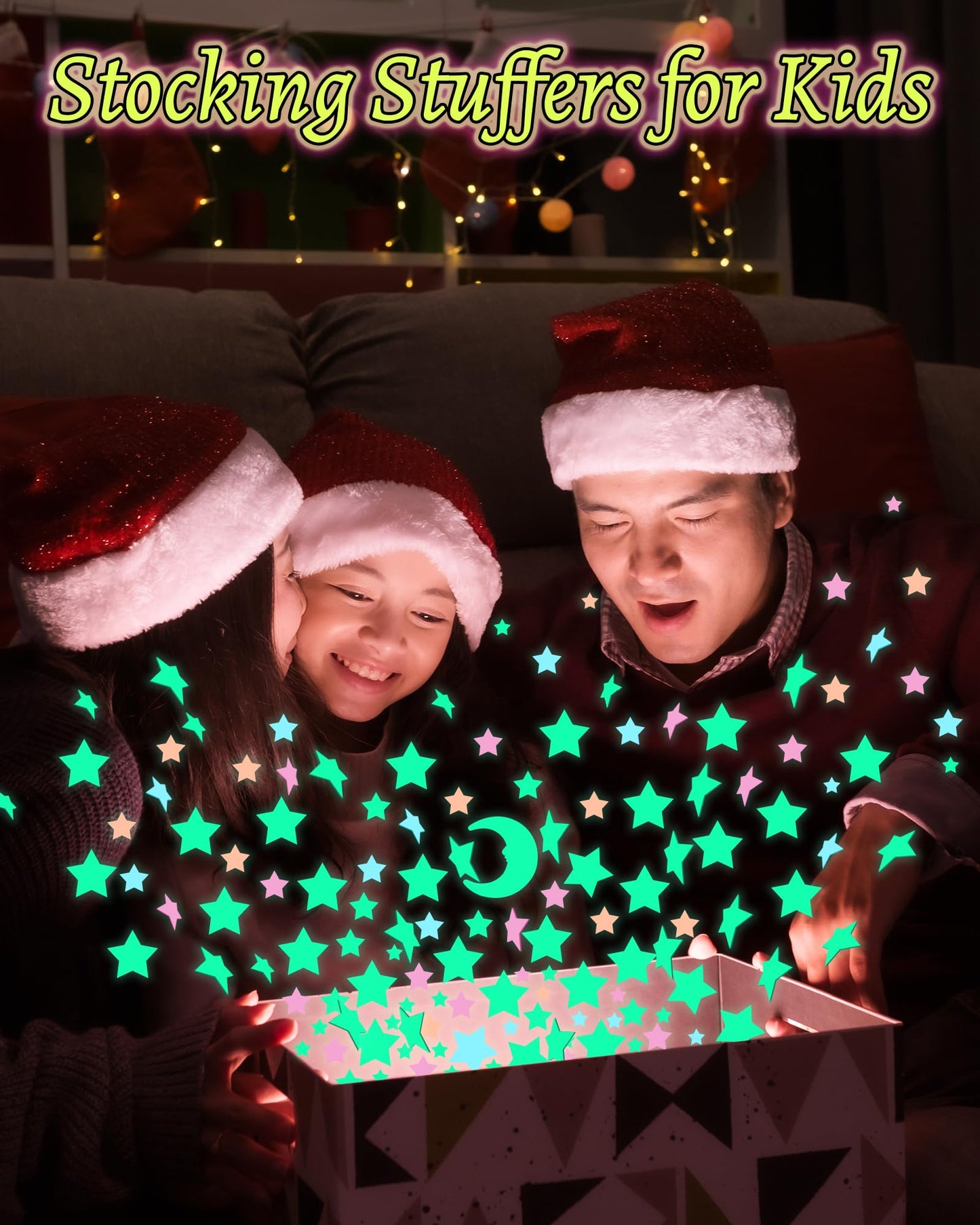 Greingways 201 Pcs Glow in The Dark Stars Stickers for Ceiling Bedroom, Stocking Stuffers for Kids Ages 3-5, 4-8, 8-12, Boys Girls Room Decor Wall Stickers Stocking Stuffers for Toddler-Multi