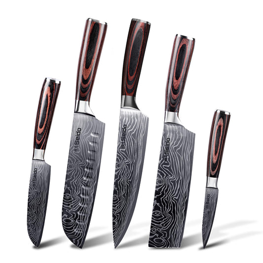 Seido Knives 5-Piece Damascus Master Chef Knife Set - Includes Gyuto, Santoku, Nakiri, Paring Knives - High-Carbon Stainless Steel Kitchen Knives