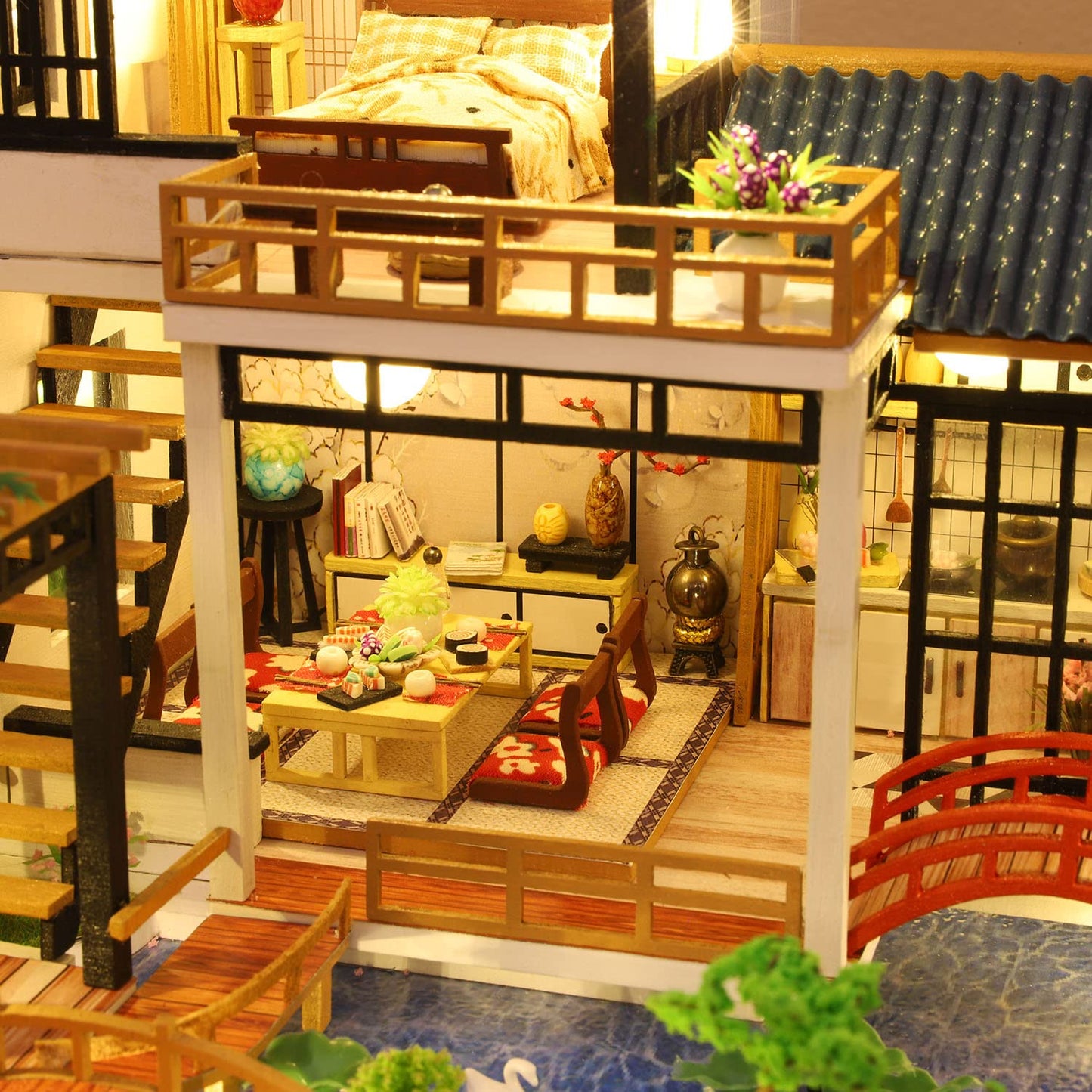 GuDoQi DIY Miniature Dollhouse Kit, Tiny House kit with Furniture, Miniature House Kit 1:24 Scale, Great Handmade Crafts Gift for Birthday Christmas Day, Villa with Courtyard