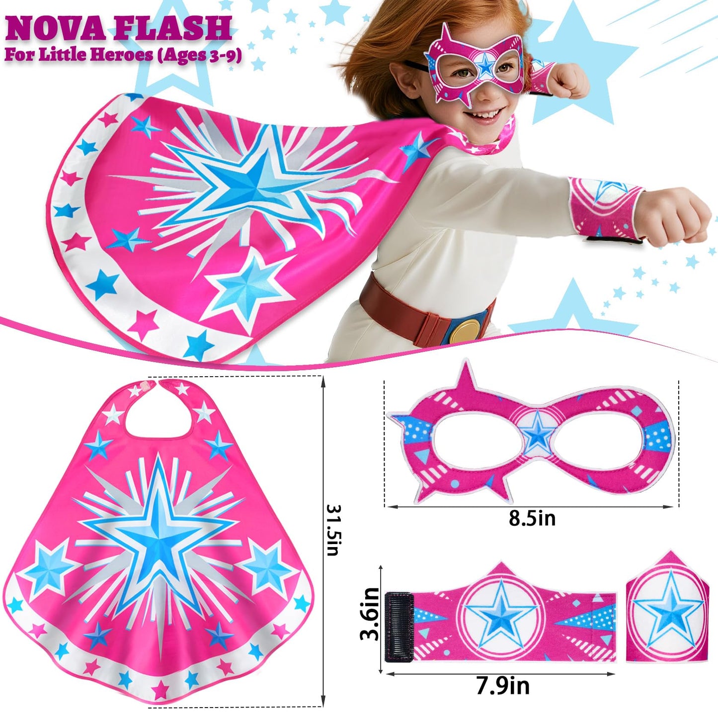 iROLEWIN Star Superhero-Capes Mask for Kids Super-Hero-Costumes-Toys as Boys Girls Big-Sister-Brother Gift Birthday Bracelets