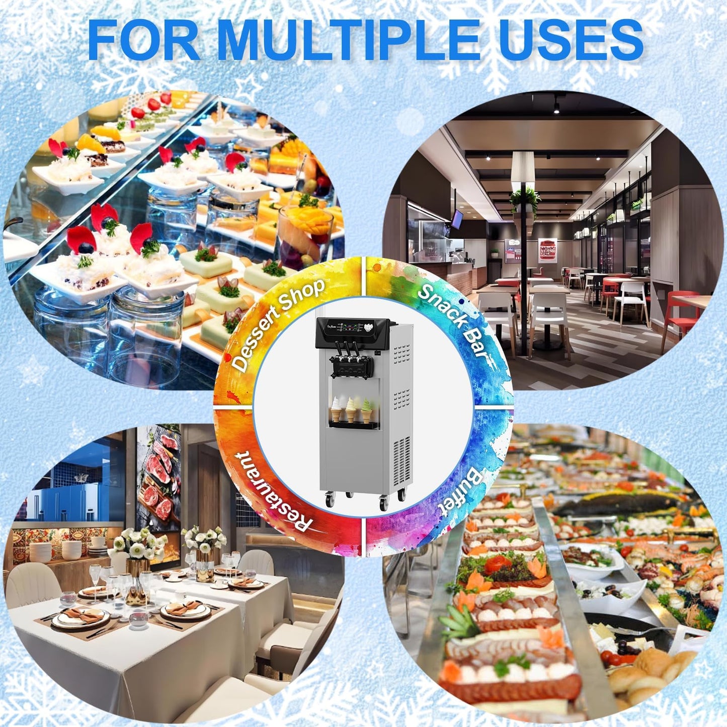 Commercial Ice Cream Machine 1+2 Flavor 2200W, 5.8-8 Gal/Hr Yield Vertical Soft Serve Ice Cream Machine With 2x7L Hopper 3 Dispensers, Auto Clean, LCD Display, for Restaurant Snack Bars Commerical Use