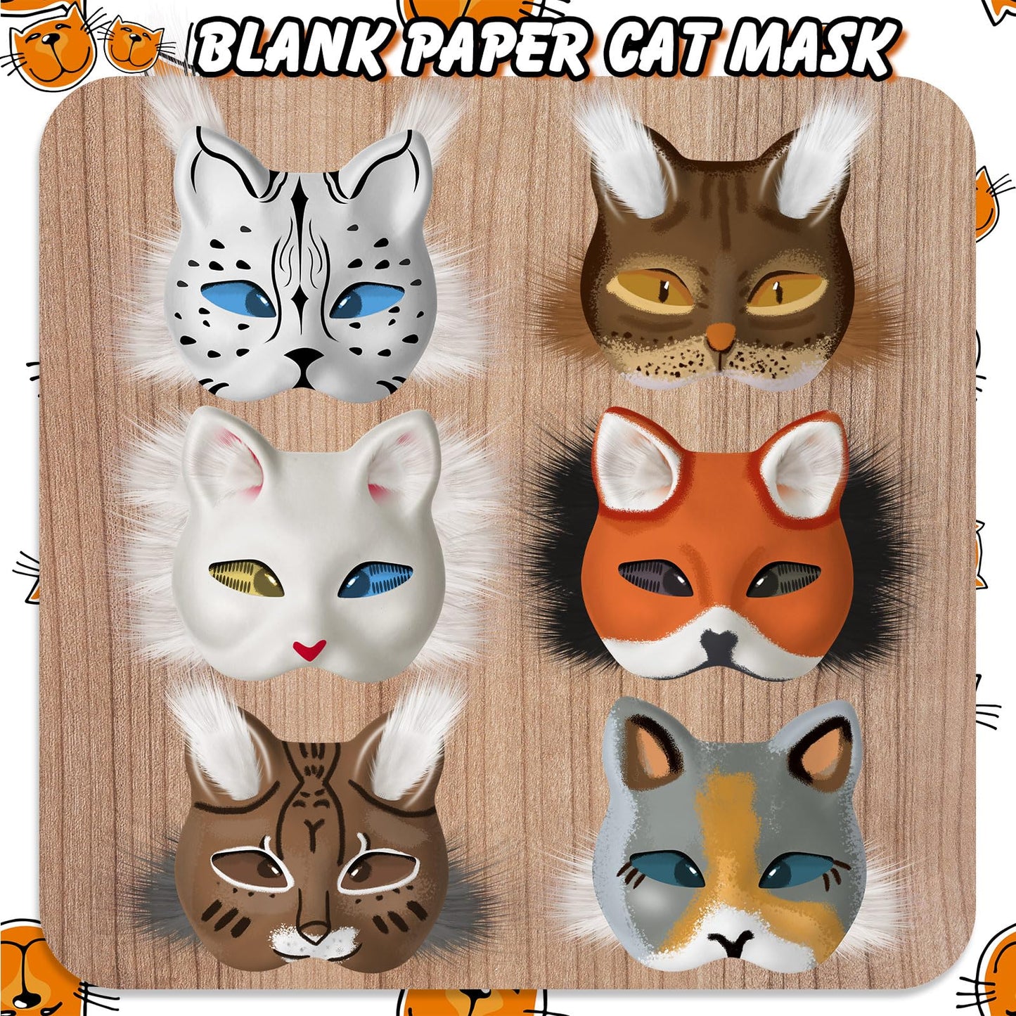 JellyArch 36 Pcs DIY Therian Mask Kit Bulk 30 Blank Animal Mask with Faux Fur Eye Mesh for Christmas Gear Therian(Cat, Fox)