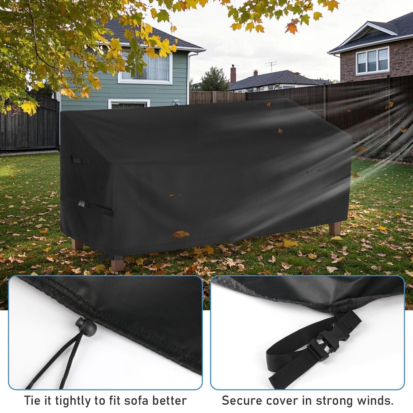 Iptienda Outdoor Bench Cover for SERWALL Benches, 49inch Patio Bench Covers Waterproof Heavy Duty for Entryway Bench/Garden Benches, Black-49x23x35in