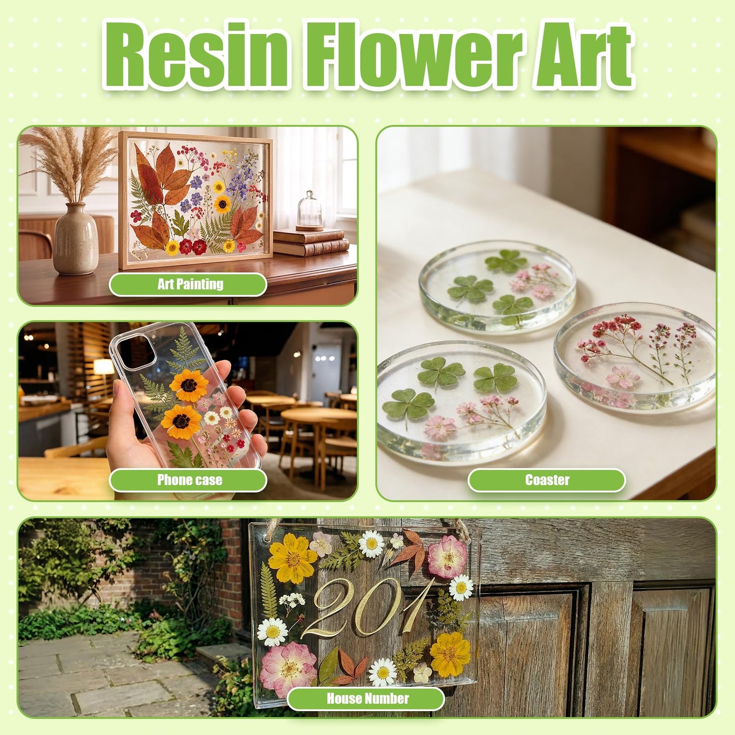 140Pcs Dried Flowers for Crafts, Dried Pressed Flowers for Resin Molds, Retro Style Dry Leaves Kit for Art Crafts Resin Jewelry Making Scrapbook Supplies Card Soap Candle DIY
