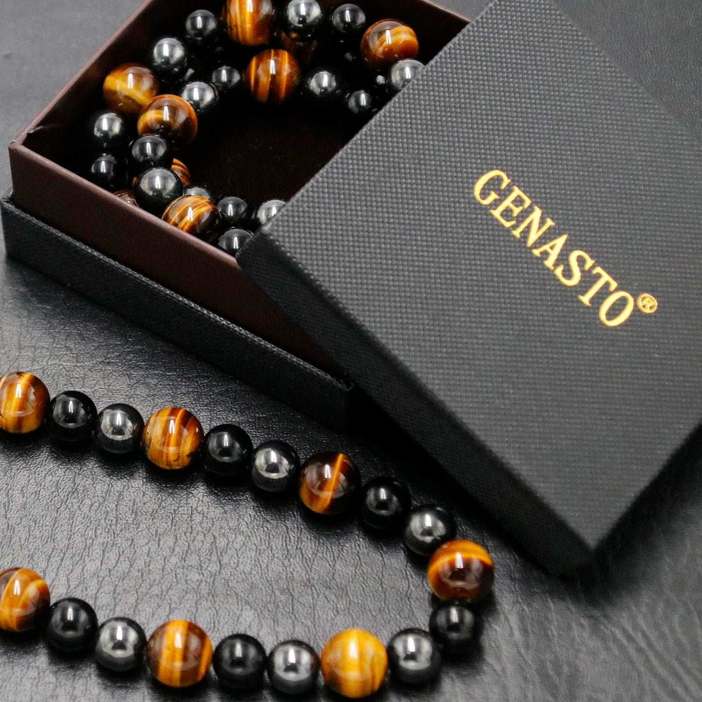 GENASTO Healing Crystal Black Obsidian Tiger Eye and Hematite Beads Necklace Triple Protection Necklace Unique Ideas Men Necklaces Jewelry Gifts for Men for Stress Relief and Balance
