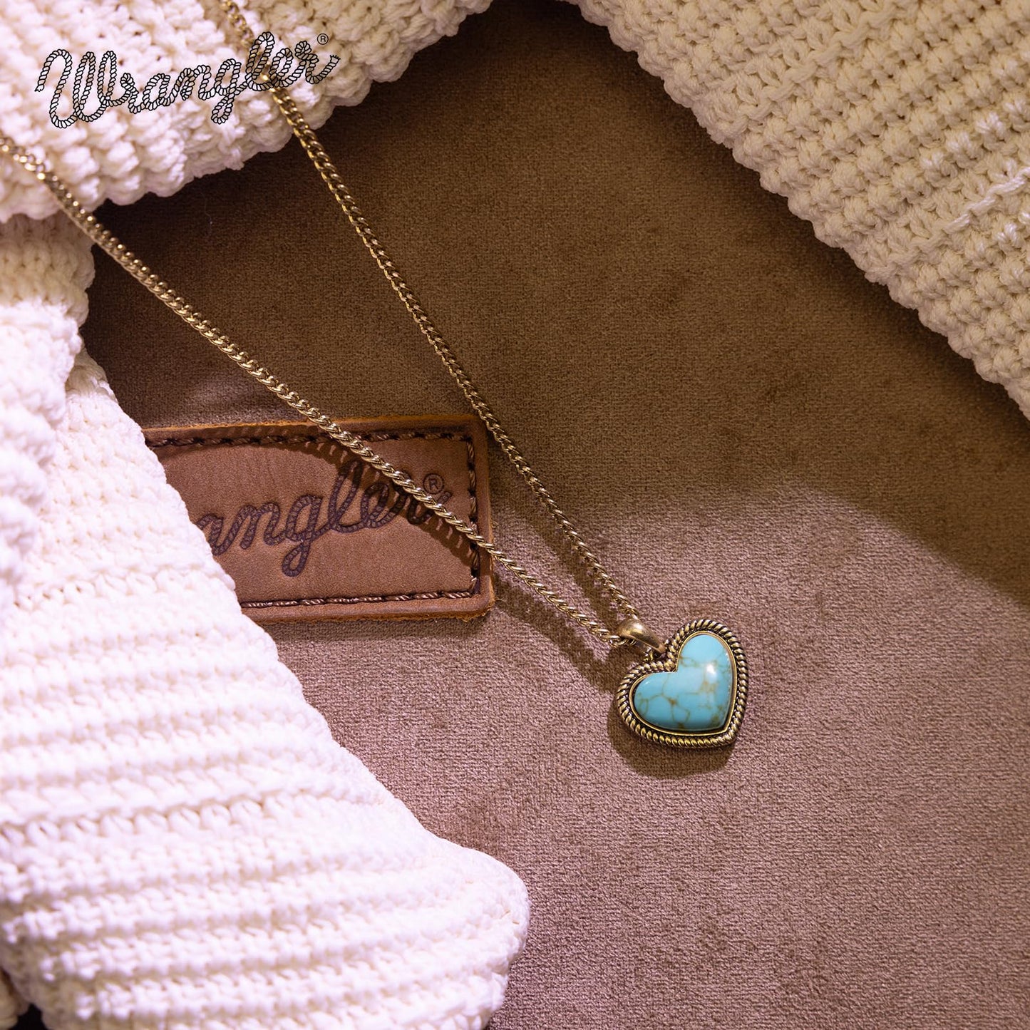 Montana West Wrangler Heart Turquoise Pendant Necklace for Women Western Gold Plated Cowgirl Cowboy Classic Trendy Jewelry AR-WNS-HT-1118GTQ