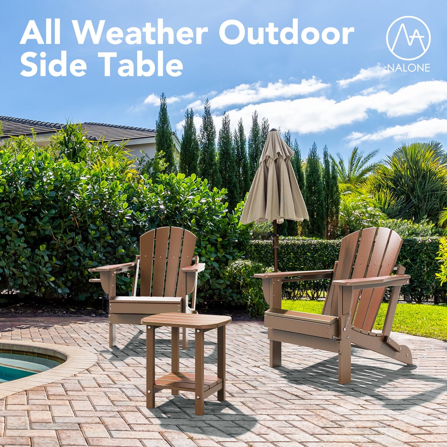 nalone Adirondack Side Table 16.5" Outdoor Side Table HDPE Plastic Double Adirondack End Table Small Table for Patio(Wood)