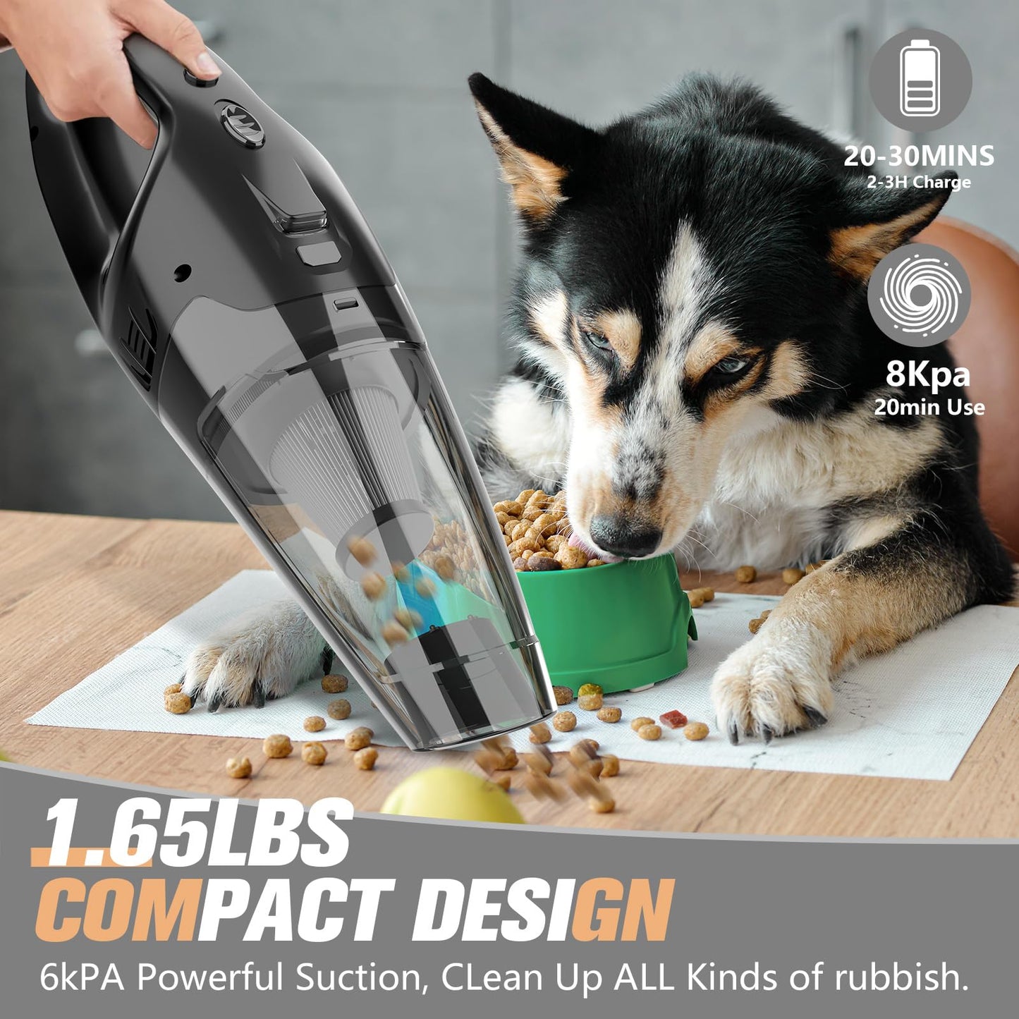 BSRCO Handheld Vacuum Cordless Rechargeable, Mini Car Vacuum Cleaner with LED, USB Charge, 1.65LBs Hand Vacuum Cordless, 25 Minutes Run Time for Car/Home/Pet Hair